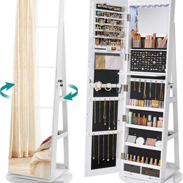 Armoire à bijoux avec miroir sur pieds : un rangement élégant pour les passionnées de bijoux