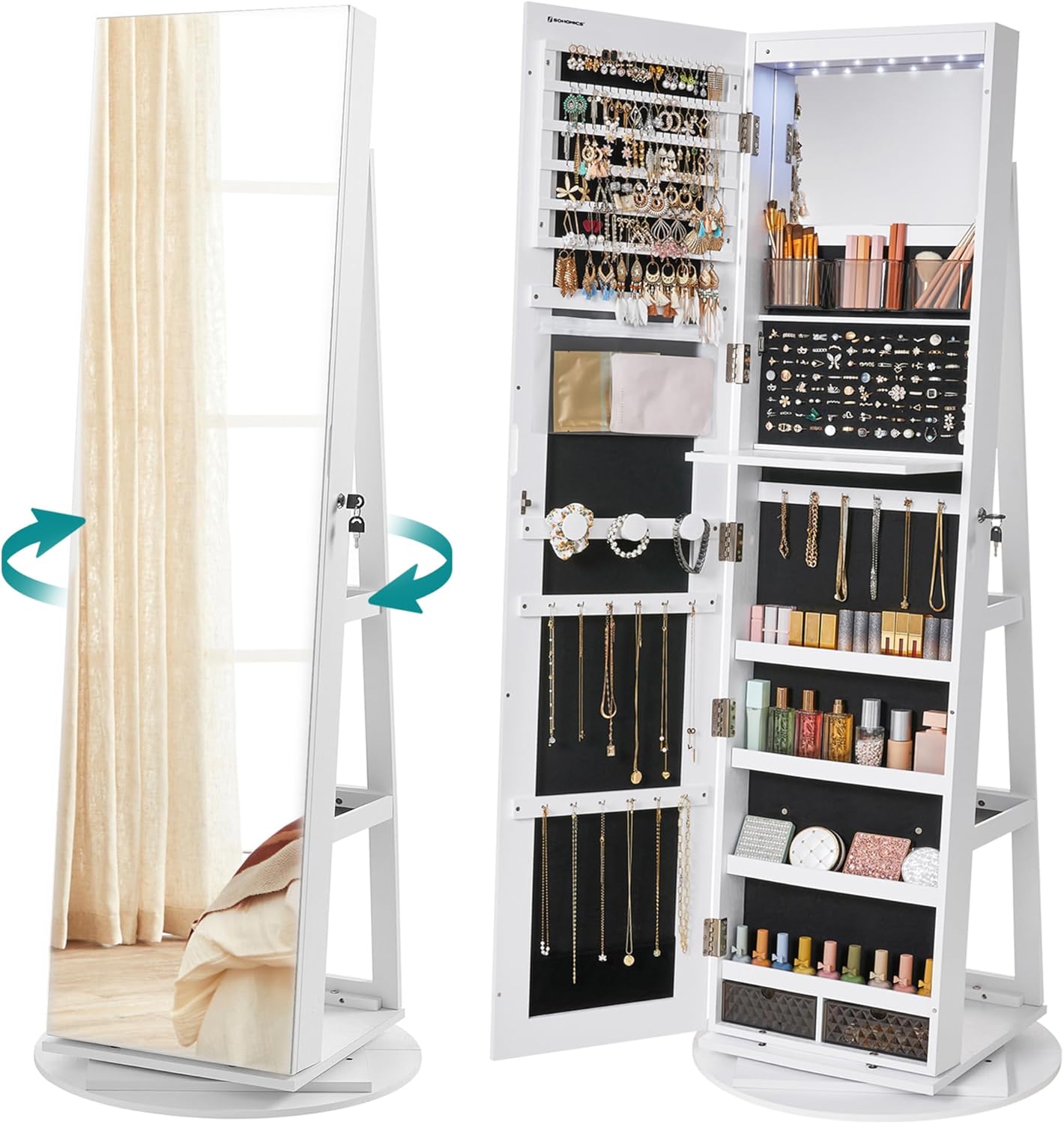 Armoire à bijoux avec miroir sur pieds : un rangement élégant pour les passionnées de bijoux