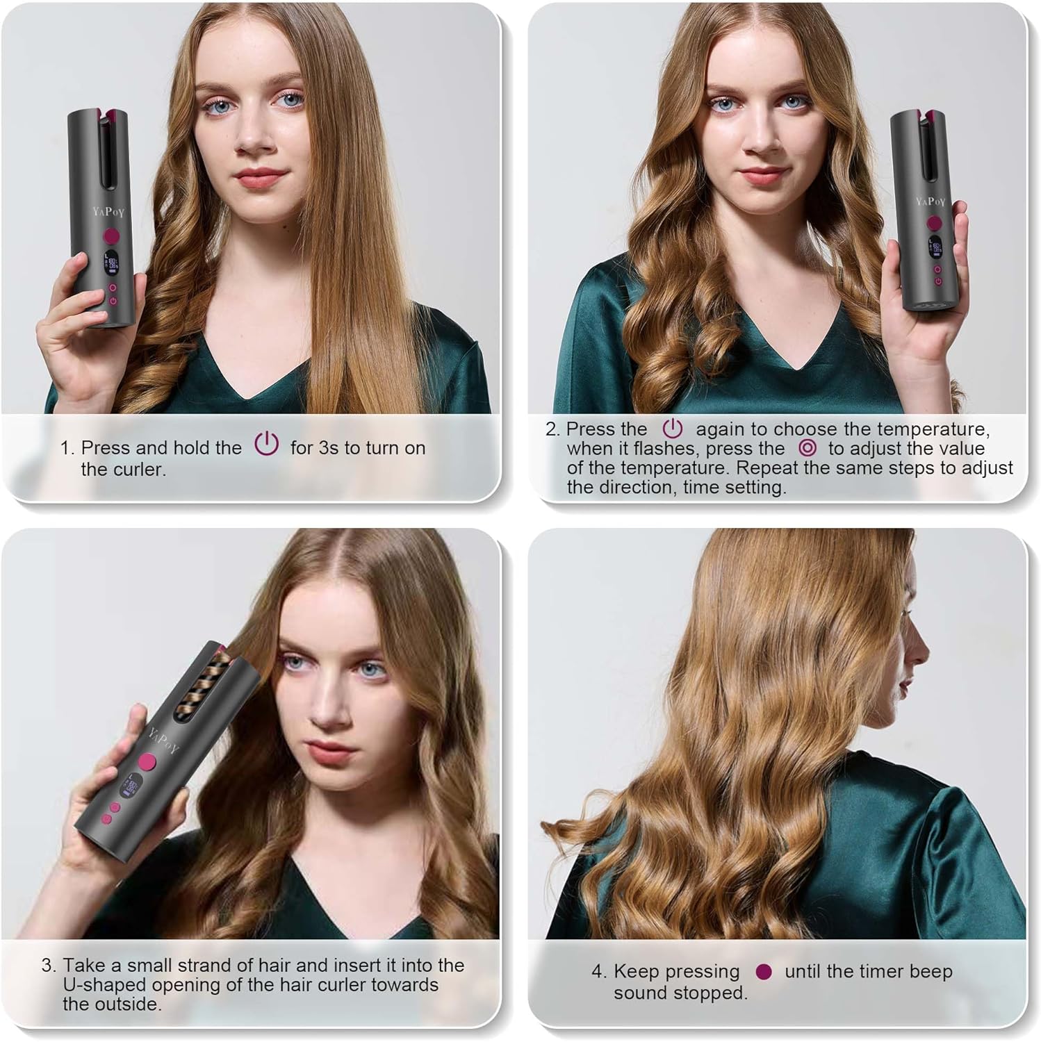 Boucleur cheveux automatique sans fil : l'allié parfait pour les femmes en quête de coiffures élégantes Profitez de 5 températures et d'une minuterie pour sublimer vos cheveux courts ou longs en toute simplicité – Image 5