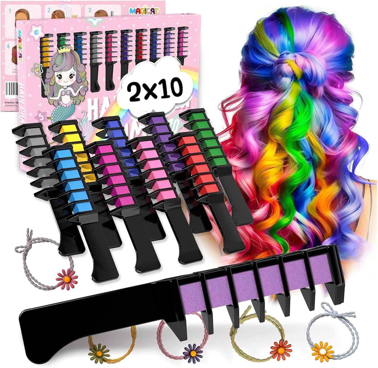 Peigne à craie pour cheveux : 10 couleurs éclatantes et élastiques pour des anniversaires inoubliables pour filles