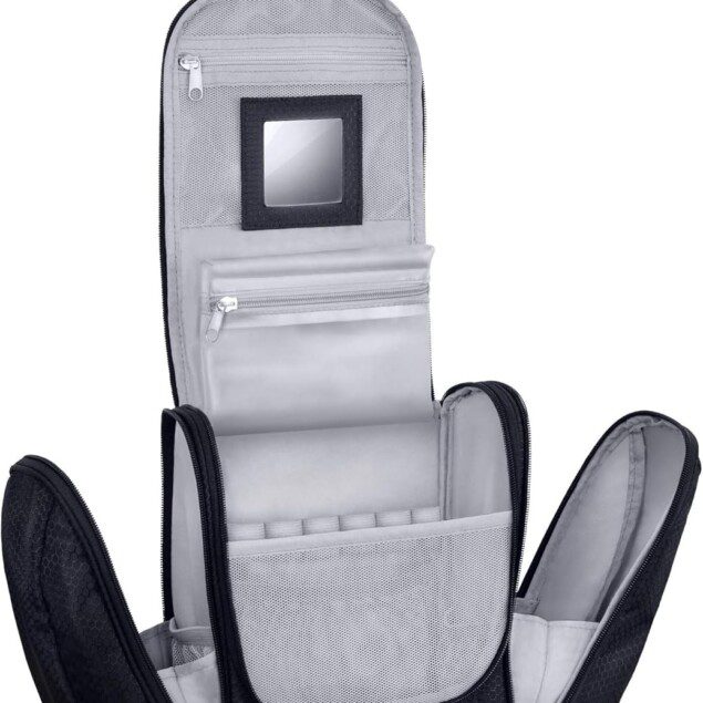 Sac de toilette premium à suspendre : la trousse de maquillage idéale pour hommes et femmes Découvrez le confort d'une trousse de beauté spacieuse avec miroir et crochet pratique