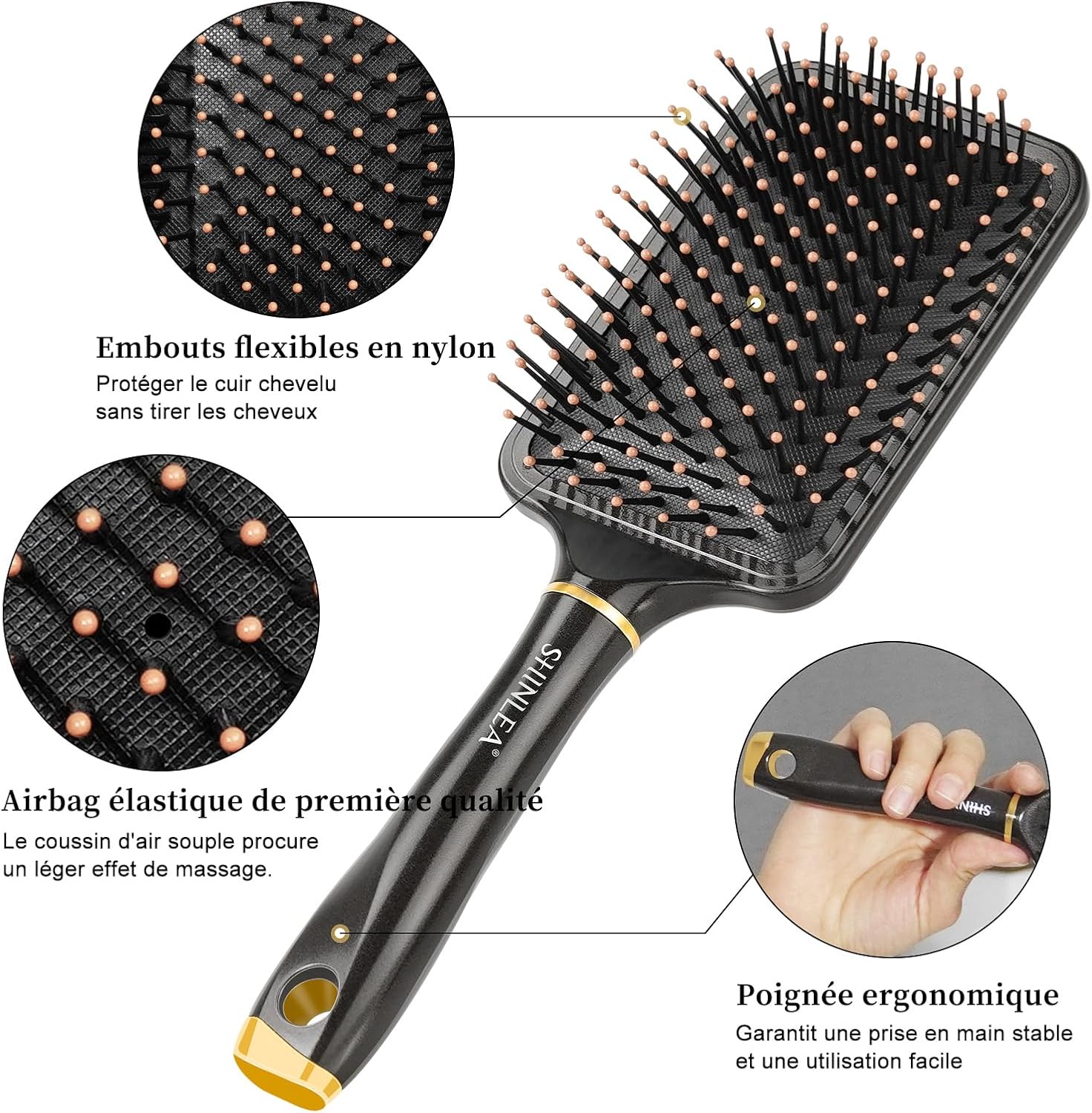 Brosse démêlante SHINLEA : l'alliée parfaite pour les femmes souhaitant un brushing lissant sans emmêlement ni casse – Image 2