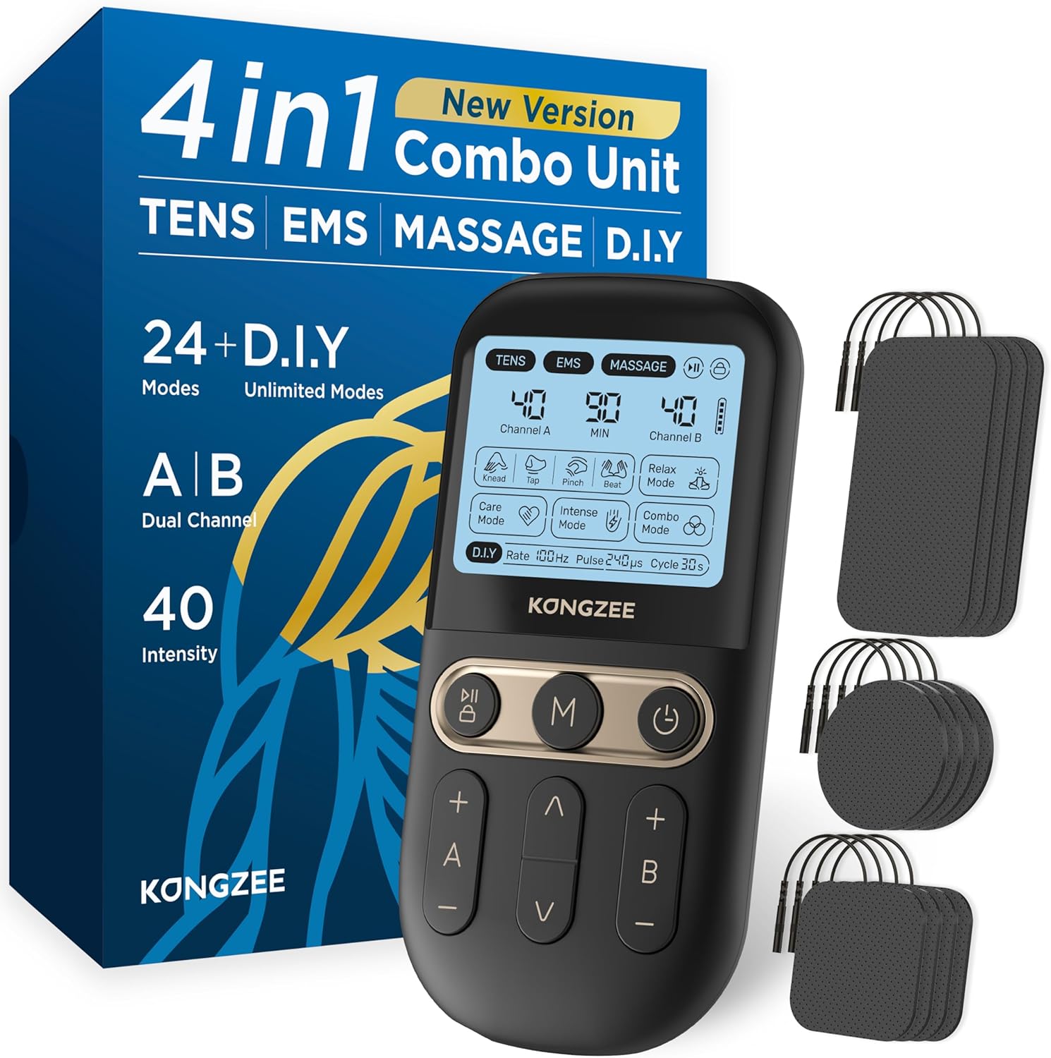 Stimulateur musculaire 4 en 1 : soulagement de la douleur pour un bien-être optimal   Découvrez notre machine de thérapie TENS avec 12 électrodes, idéale pour les sportifs et les personnes en quête de relaxation