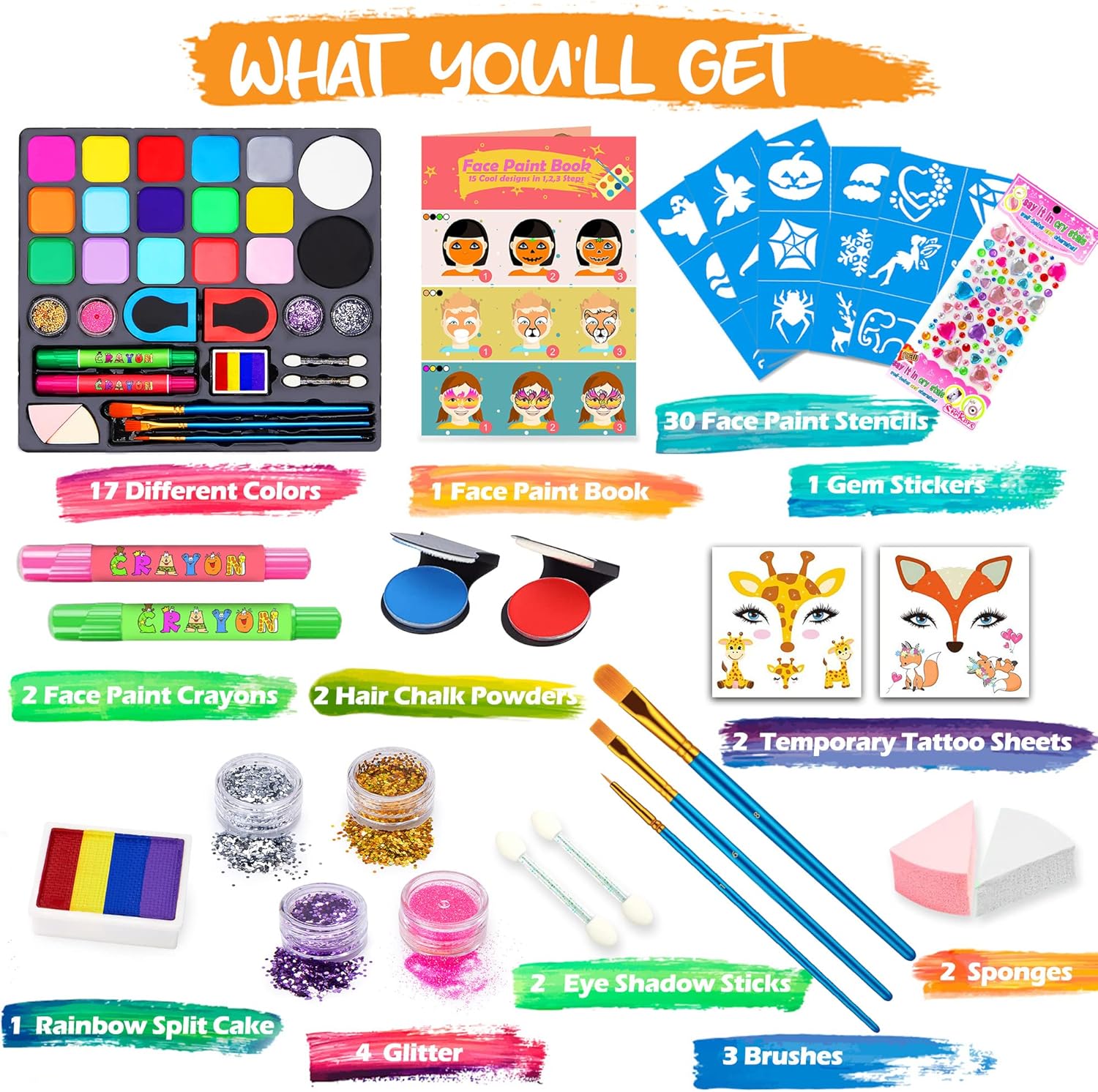 Palette de maquillage enfants : kit de peinture pour le visage et le corps, idéal pour Noël, Halloween et carnaval – Image 9