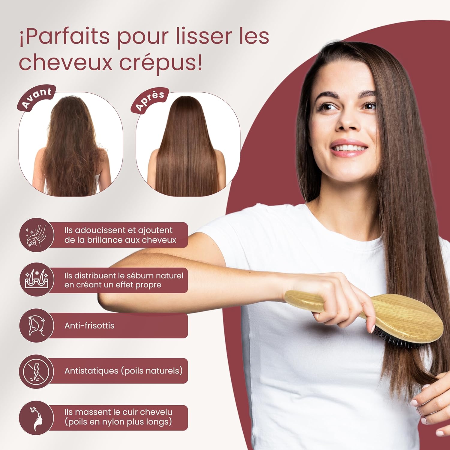 Brosses cheveux poils de sanglier : kit idéal pour femmes et hommes avec cheveux fins et fragiles – Image 3
