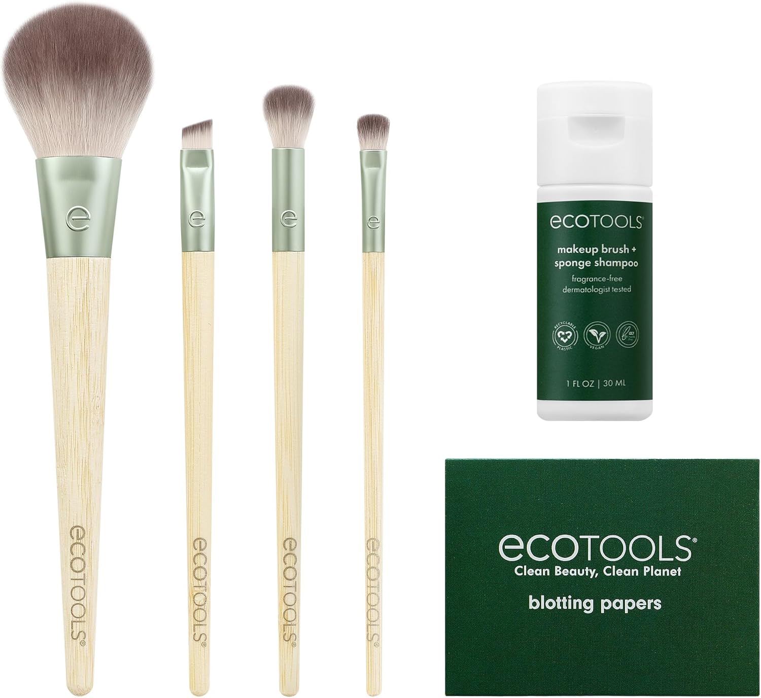 Kit de cosmétiques éco-responsables : essentiel pour un maquillage parfait  Pour les passionnées de beauté, ce set de 6 pièces allie pinceaux de maquillage, shampoing nettoyant et papiers matifiants pour un look impeccable et durable.