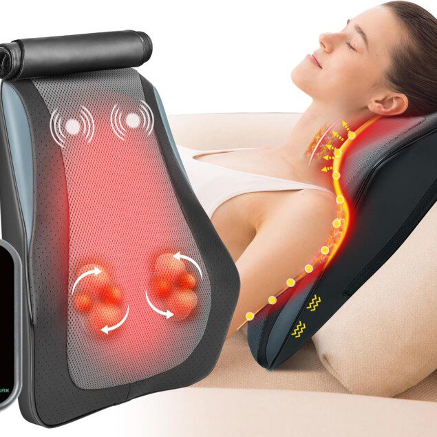 Appareil de massage shiatsu pour le dos et le cou : un coussin 3D avec chaleur pour un soulagement optimal chez les parents