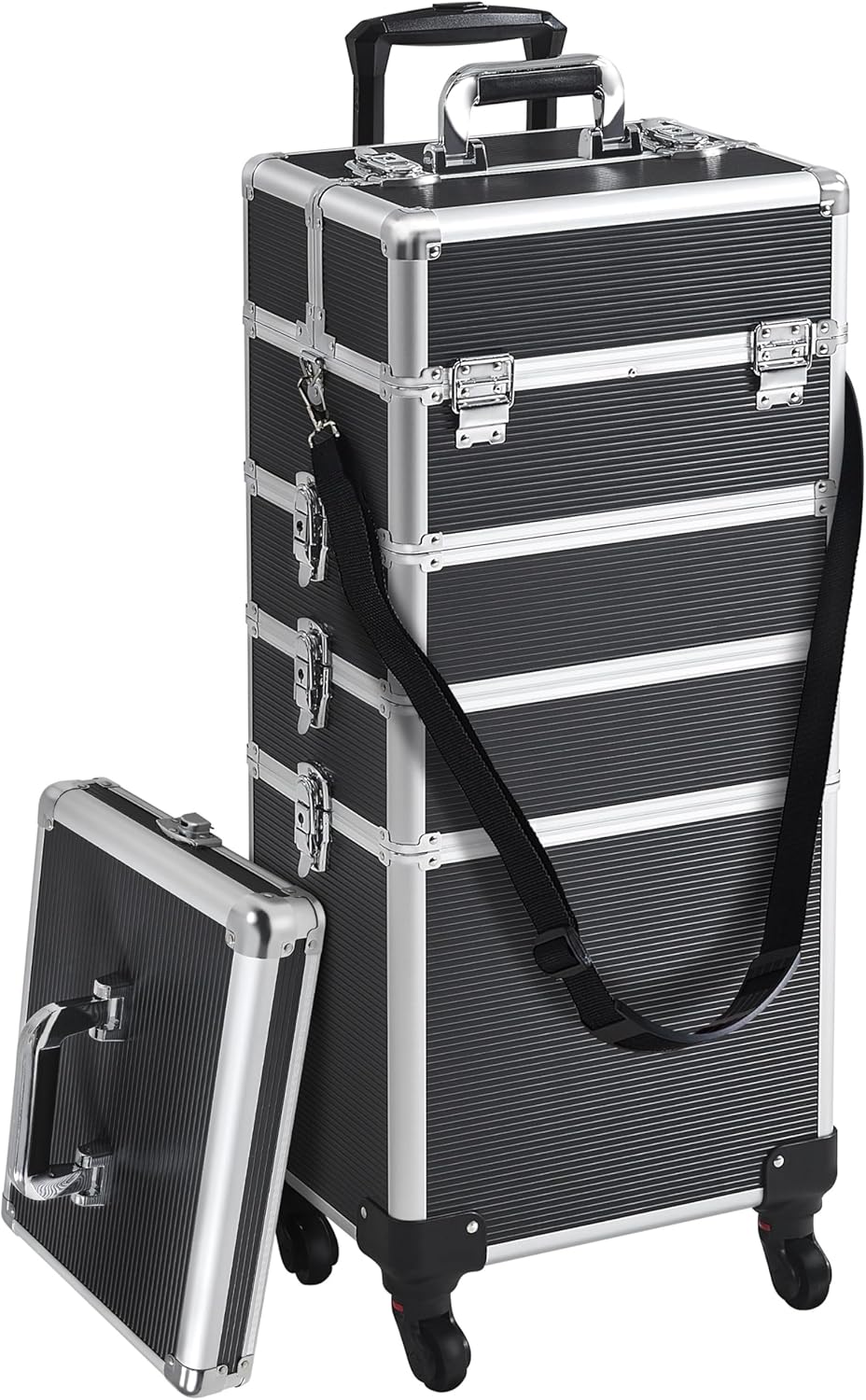 Valise de maquillage 5 en 1 pour professionnels : élégance et sécurité avec compartiments verrouillables