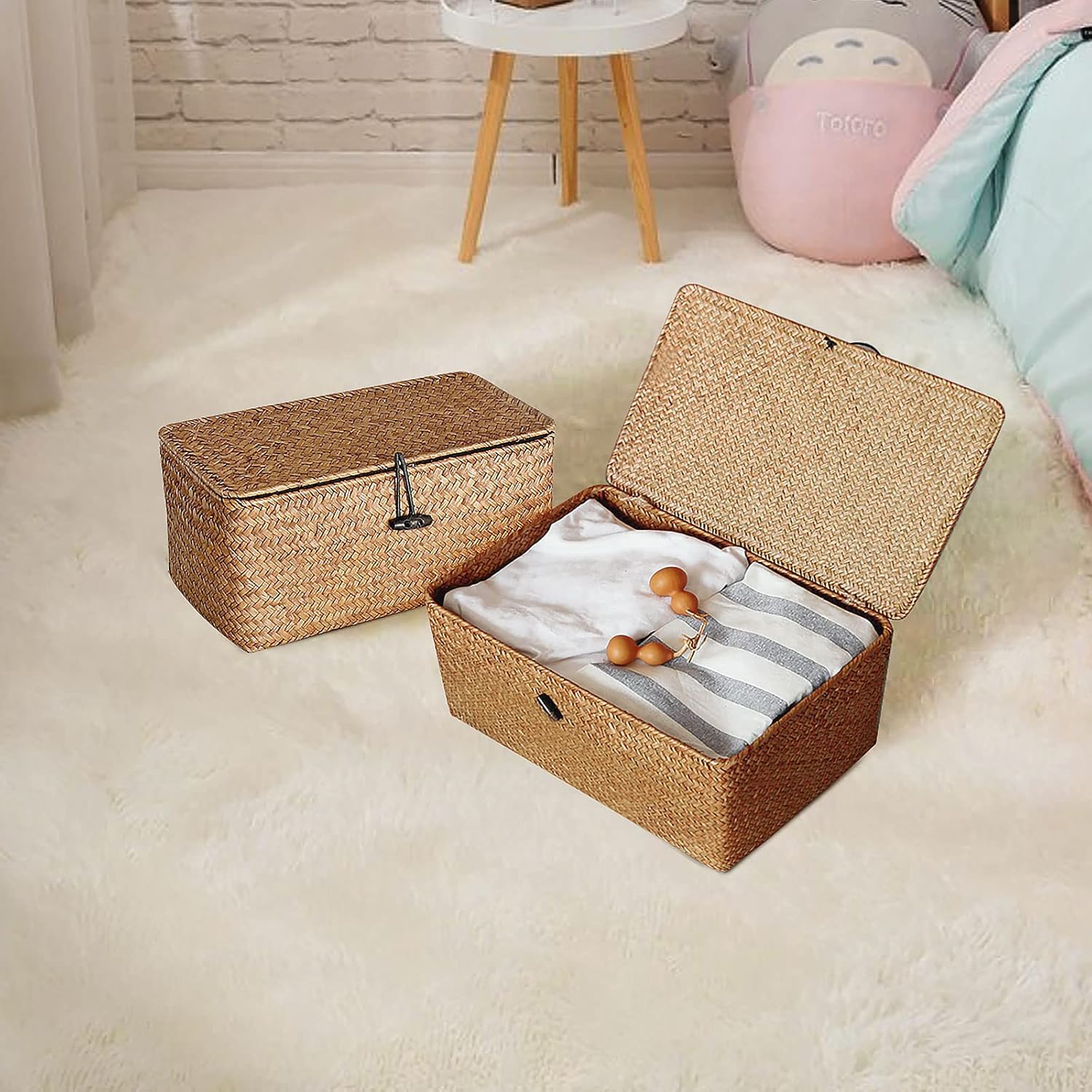 Boîte de rangement en rotin tressé : l'organiseur idéal pour salle de bains, salon et cuisine Optimisez votre espace avec ce panier à linge élégant et pratique en taille M – Image 6