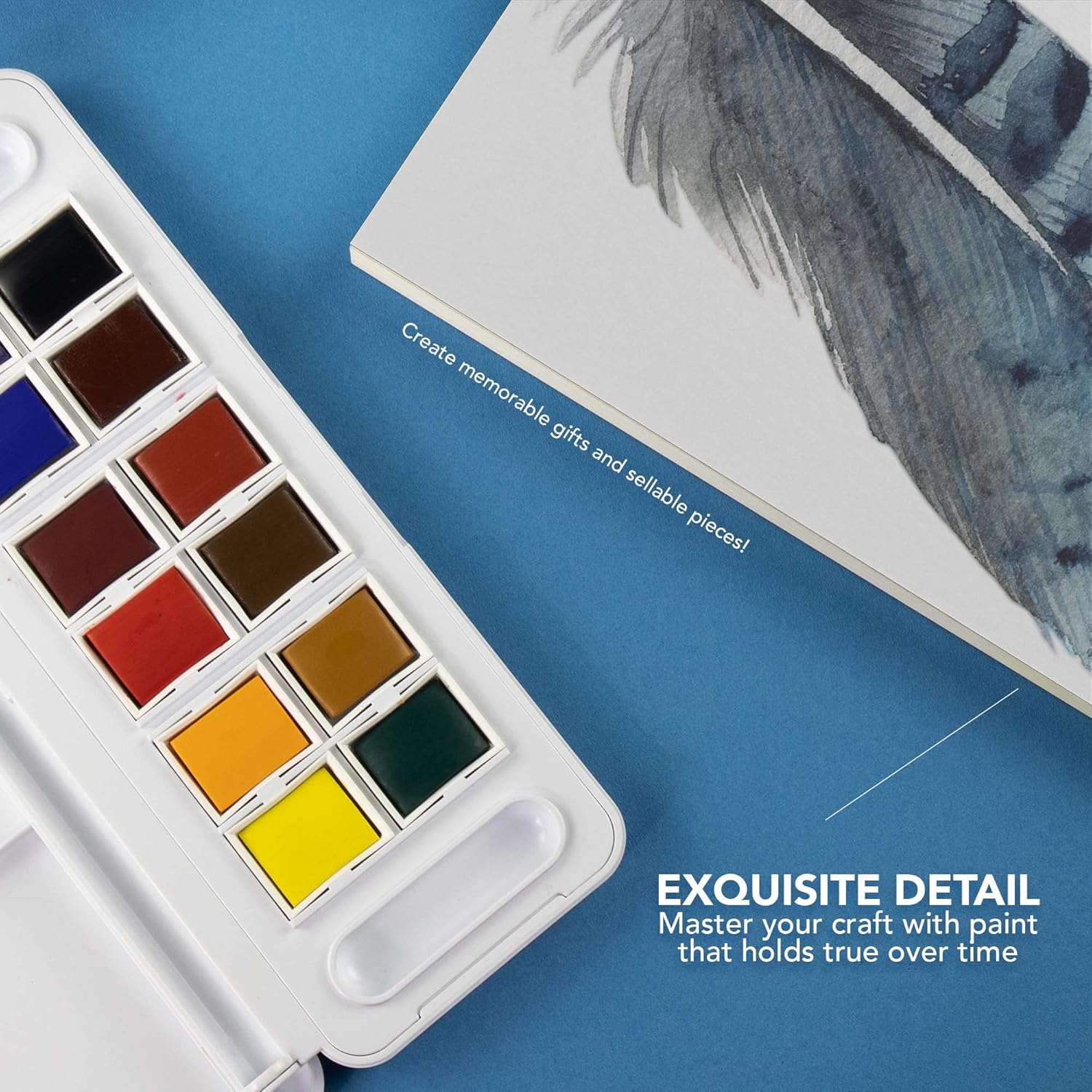 Aquarelle en voyage : set de 12 demi-godets et pinceau pour artistes nomades – Image 4