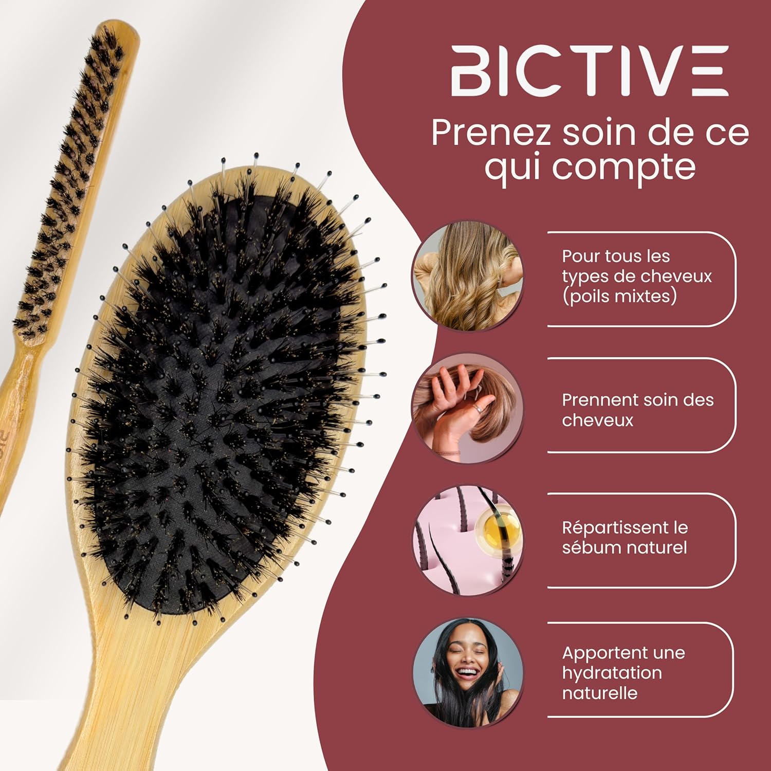 Brosses cheveux poils de sanglier : kit idéal pour femmes et hommes avec cheveux fins et fragiles – Image 2