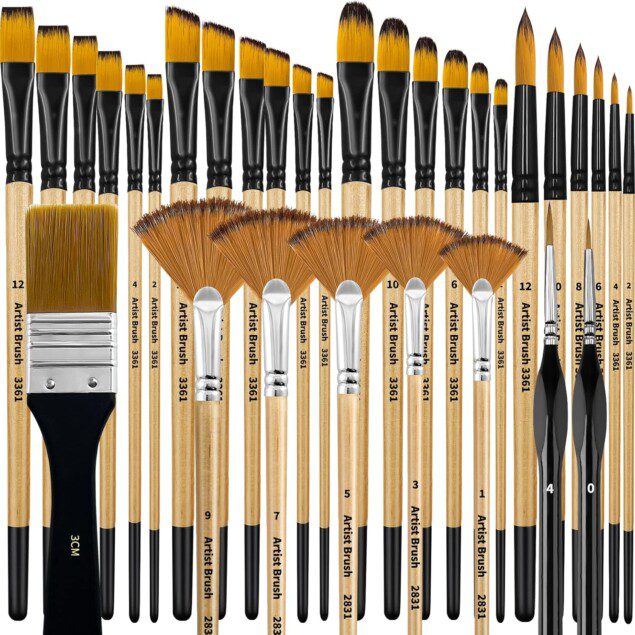 Pinceaux de peinture acrylique : jeu de 32 pinceaux d'artiste pour aquarelle, idéal pour artistes et débutants