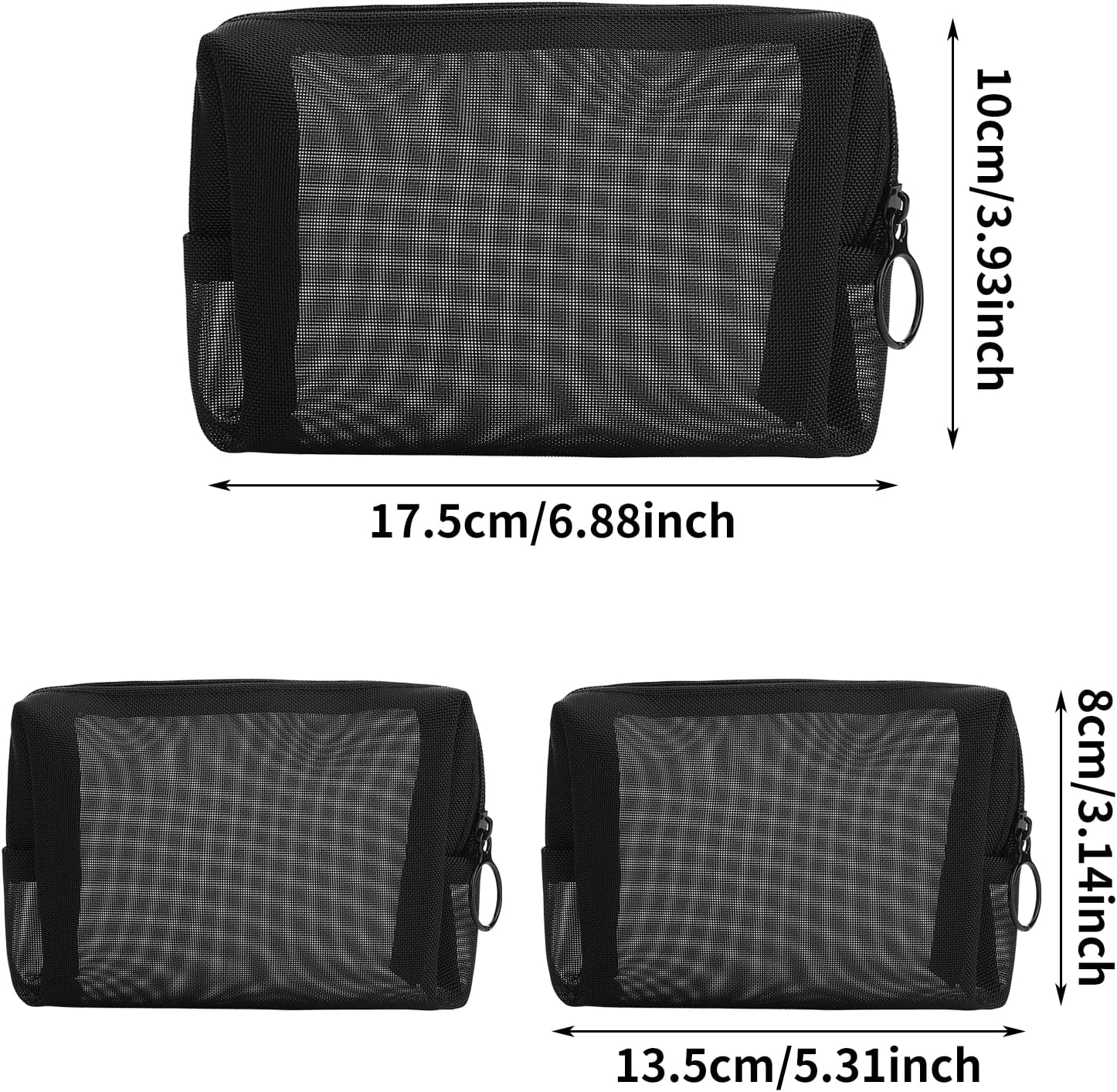 Pochette à fermeture éclair : 3 pièces de sacs cosmétiques en mesh pour femmes, idéale pour organiser vos essentiels de beauté en voyage – Image 2