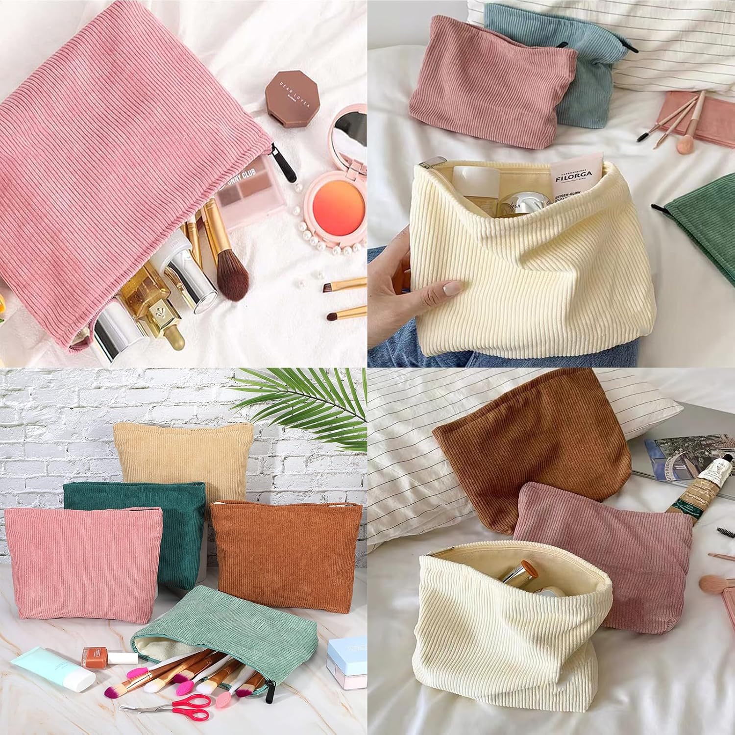 Trousse de maquillage en velours côtelé beige : l'accessoire chic pour femmes et filles en voyage – Image 5