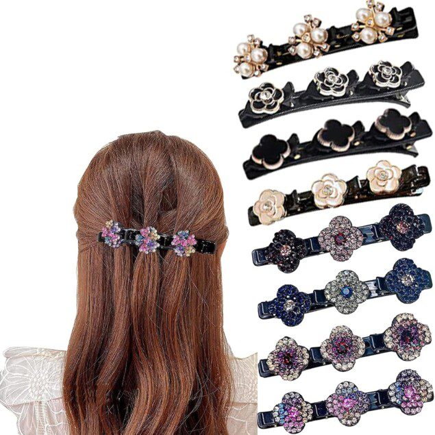 Barrettes à cheveux latérales en cristal : élégance florale pour filles et femmes 8 pièces de clips pour cheveux épais et fins, pour sublimer toutes vos coiffures