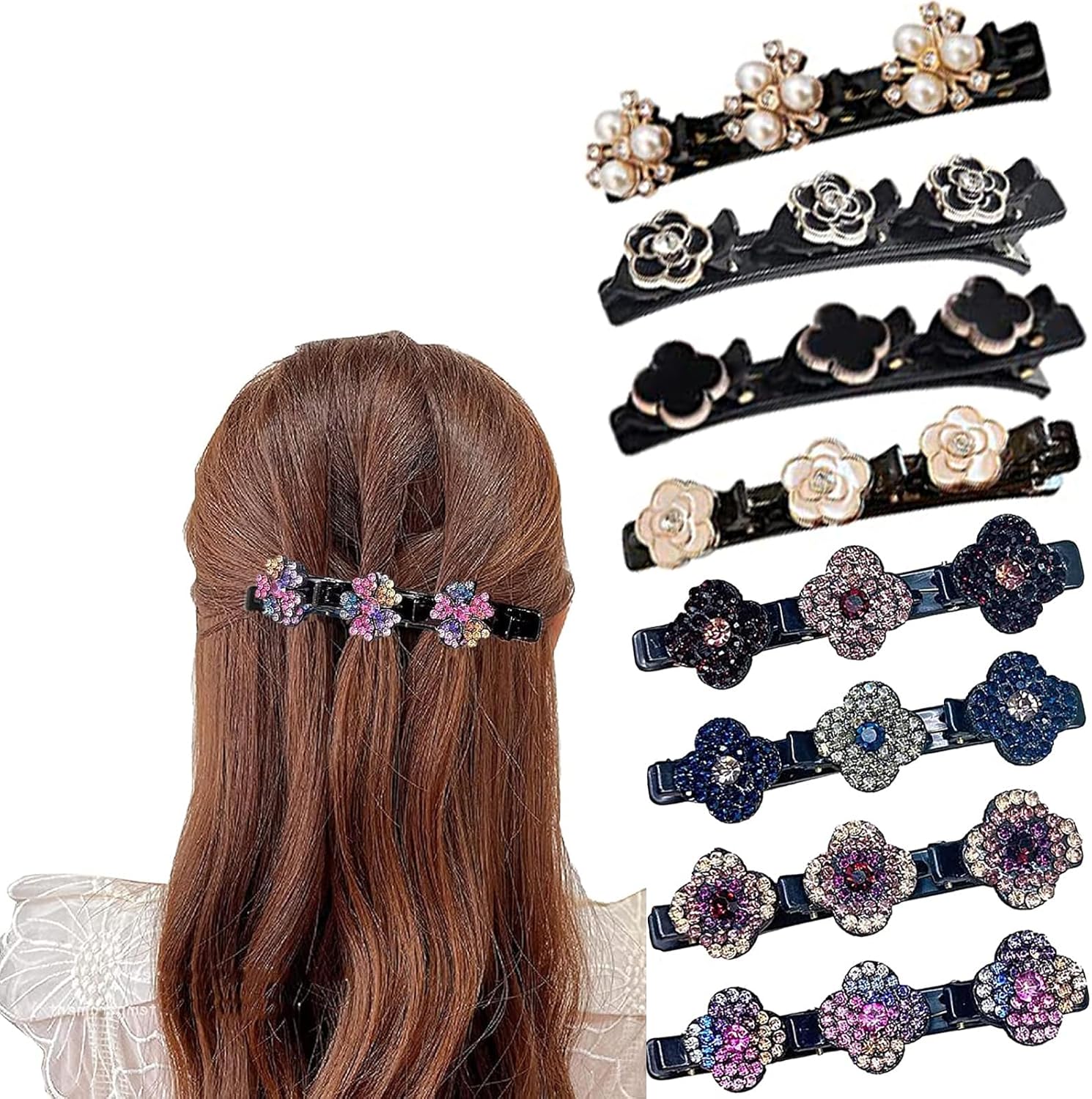 Barrettes à cheveux latérales en cristal : élégance florale pour filles et femmes 8 pièces de clips pour cheveux épais et fins, pour sublimer toutes vos coiffures