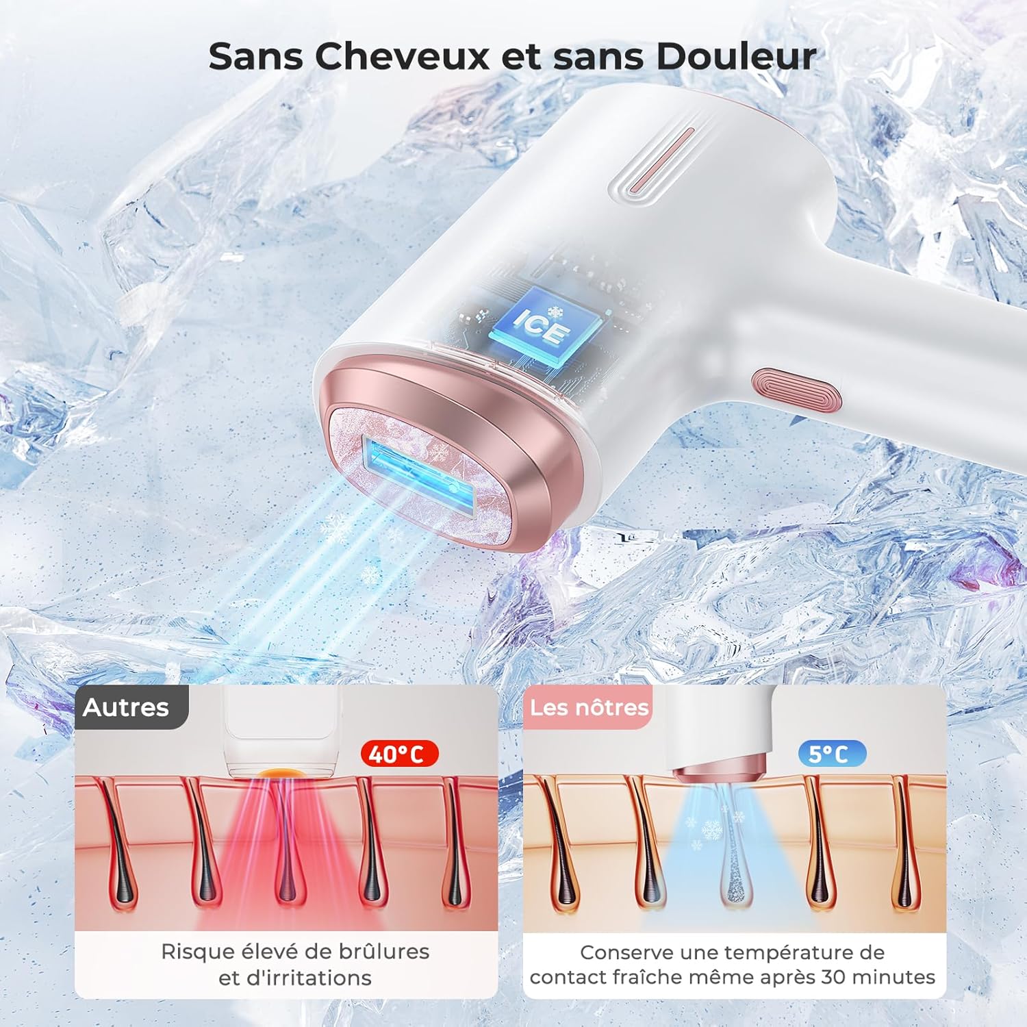 Épilateur lumière pulsée 3 en 1 : pour une épilation efficace et douce à domicile Profitez d'une peau lisse et soyeuse avec notre épilateur laser à écran tactile LCD, doté de 9 niveaux d'énergie et d'une fonction de refroidissement pour un confort optimal. – Image 2