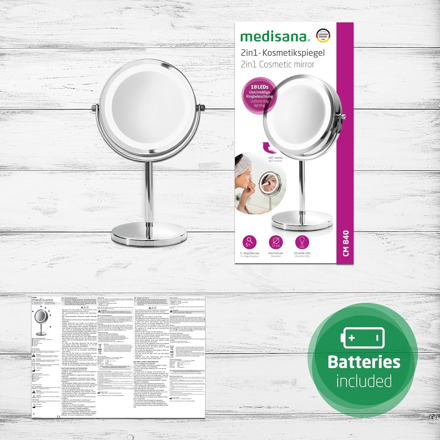 Miroir de maquillage avec éclairage LED : le compagnon idéal pour les passionnées de beauté Profitez d'un grossissement 5x et d'un design pivotant à 360° pour un maquillage parfait à chaque instant – Image 6