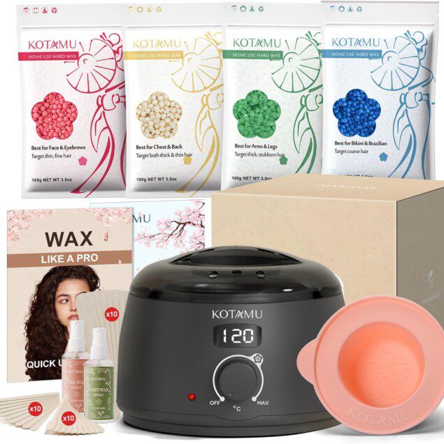 Chauffe cire d'épilation à domicile : kit complet pour peau sensible et tous types de poils  Idéal pour épiler sourcils, visage et jambes avec 37 accessoires professionnels