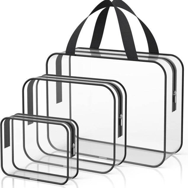 Trousse de toilette transparente 3PCS : le kit de voyage idéal pour femmes et hommes en avion