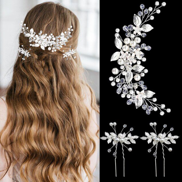 Accessoire de cheveux pour mariage : barrette élégante en feuilles de vignes et fleurs ornées de strass Pour une coiffure de mariage raffinée, avec une touche de brillance et de romantisme
