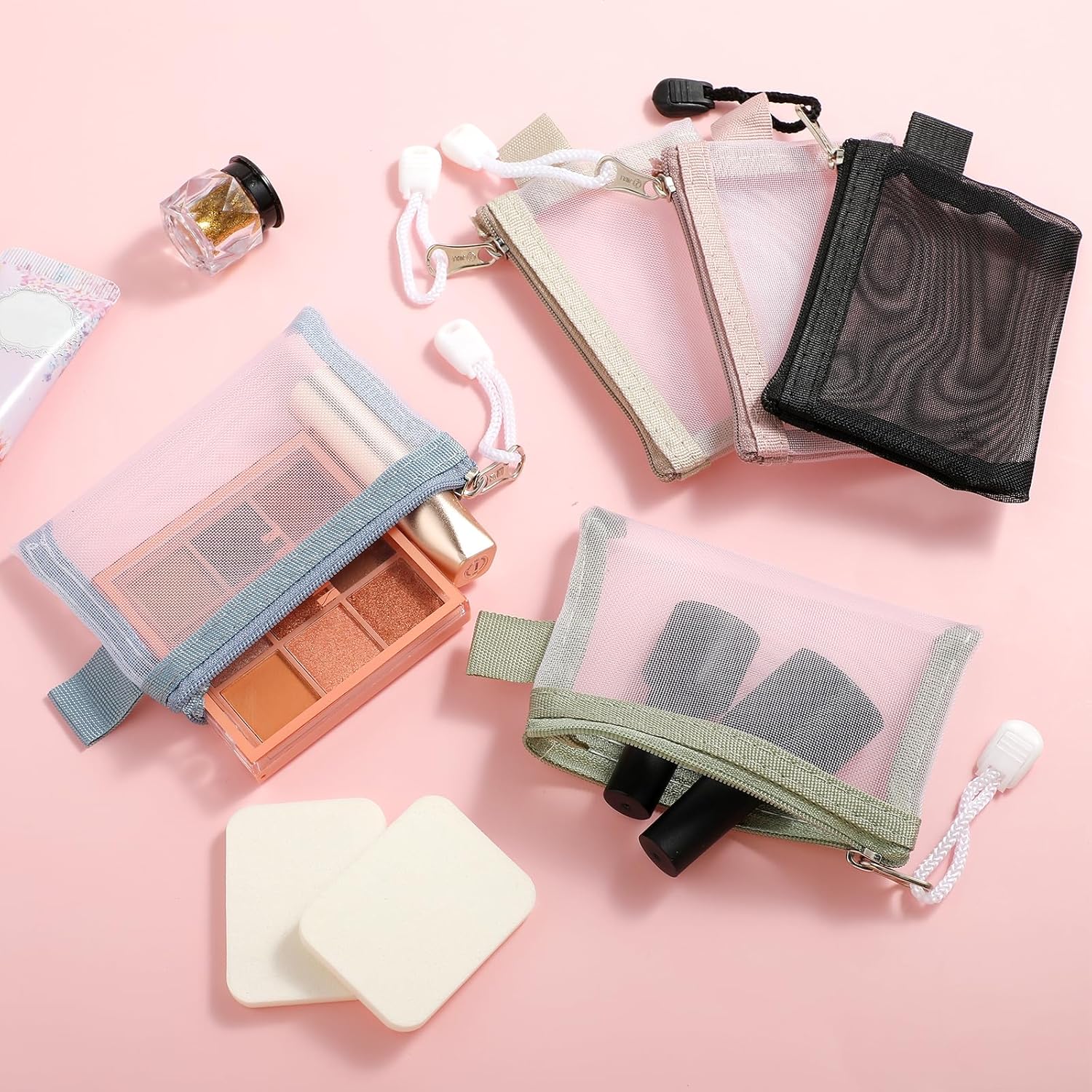 Mini sacs à fermeture éclair en maille : le lot idéal pour les passionnés de maquillage en voyage – Image 6