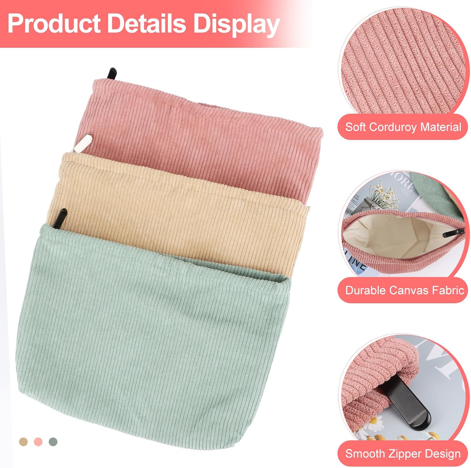 Petite pochette maquillage en velours côtelé : l'accessoire idéal pour femmes en voyage, élégante et imperméable – Image 3