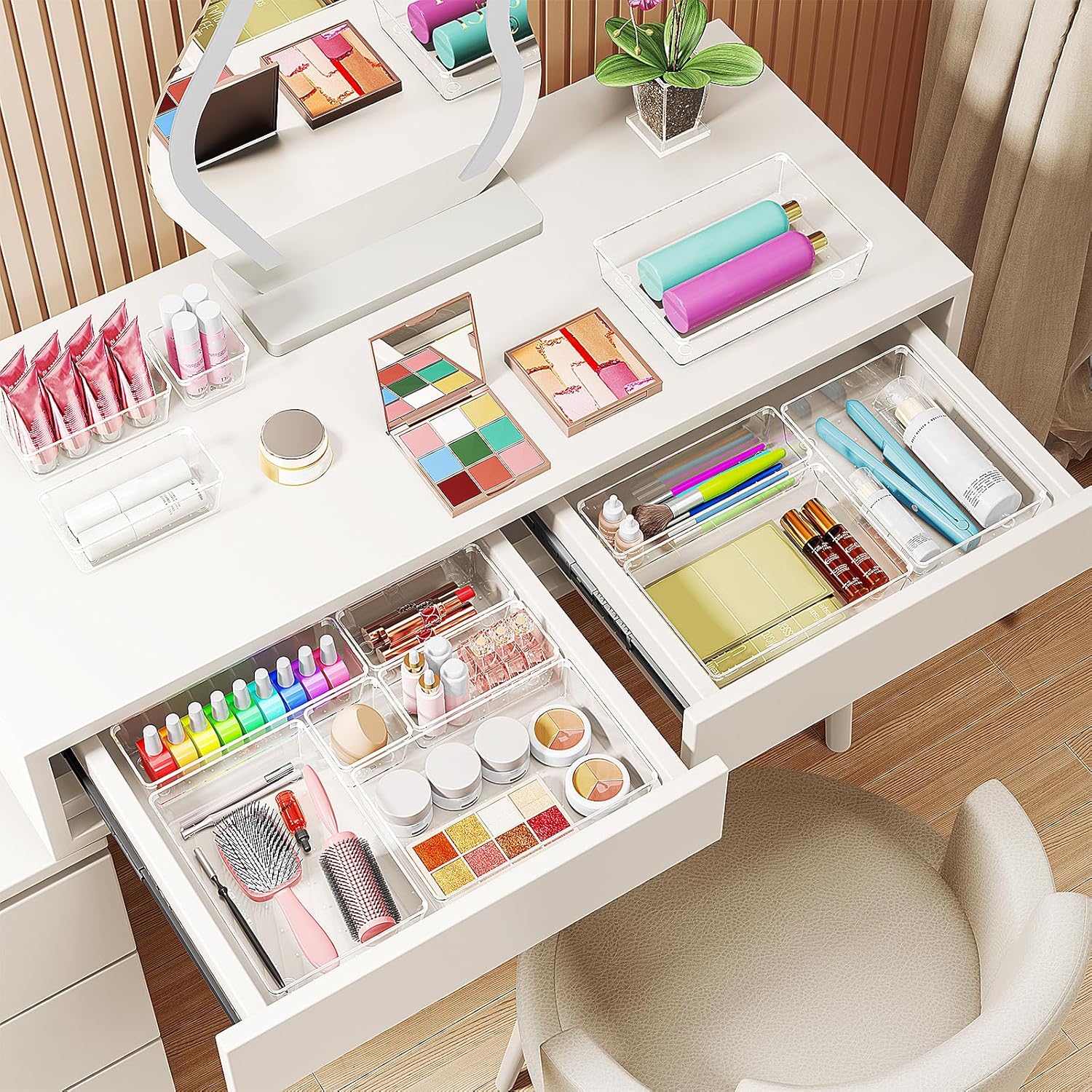 Organisateurs de tiroir : le lot de 25 bacs en plastique transparent pour un rangement optimal de salle de bain, coiffeuse, cuisine et bureau – Image 4