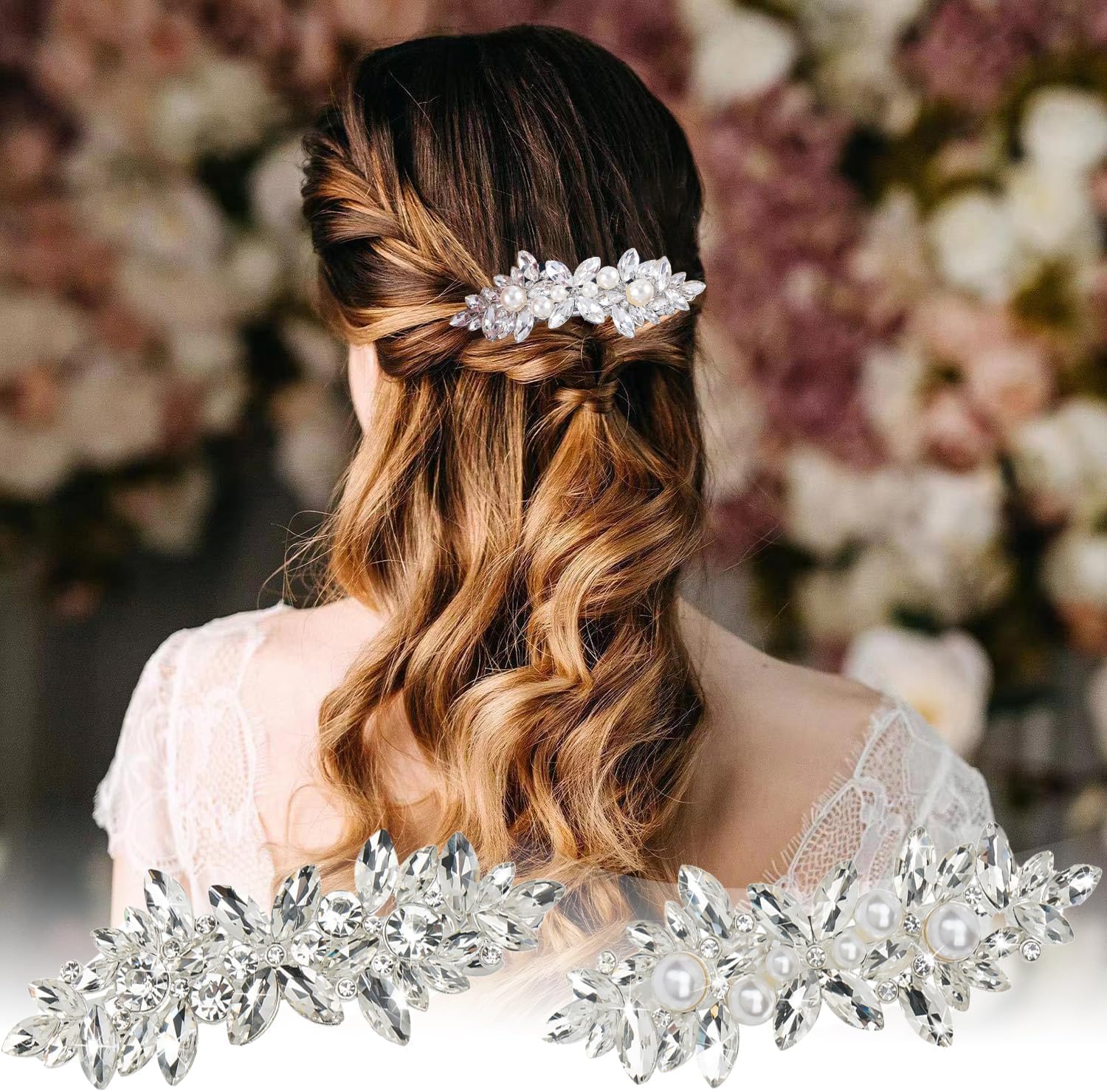 Accessoires de mariage : 3 pièces de clips à cheveux en strass pour mariées et demoiselles d'honneur, élégance et brillance assurées – Image 4