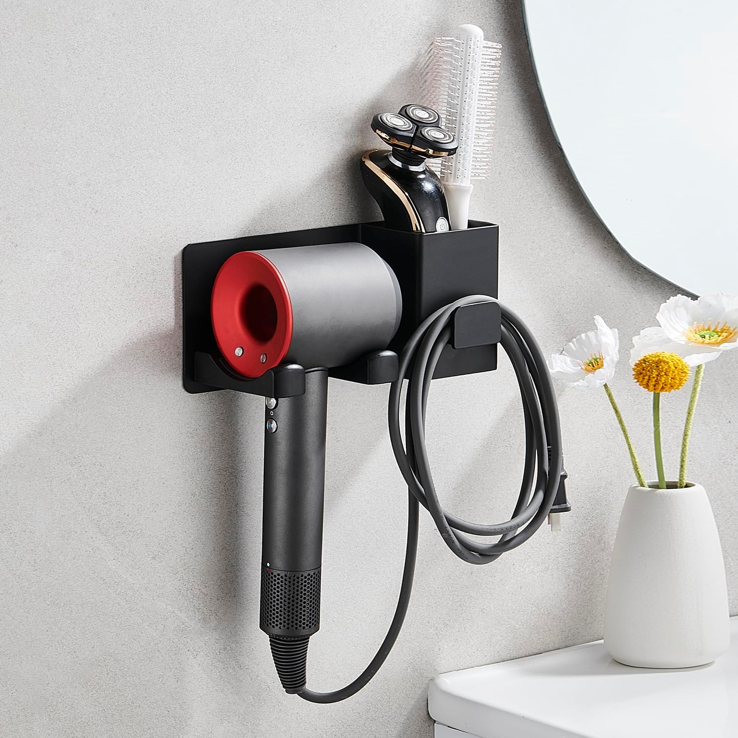 Support de sèche-cheveux auto-adhésif en aluminium : idéal pour un rangement élégant et pratique des appareils de coiffure