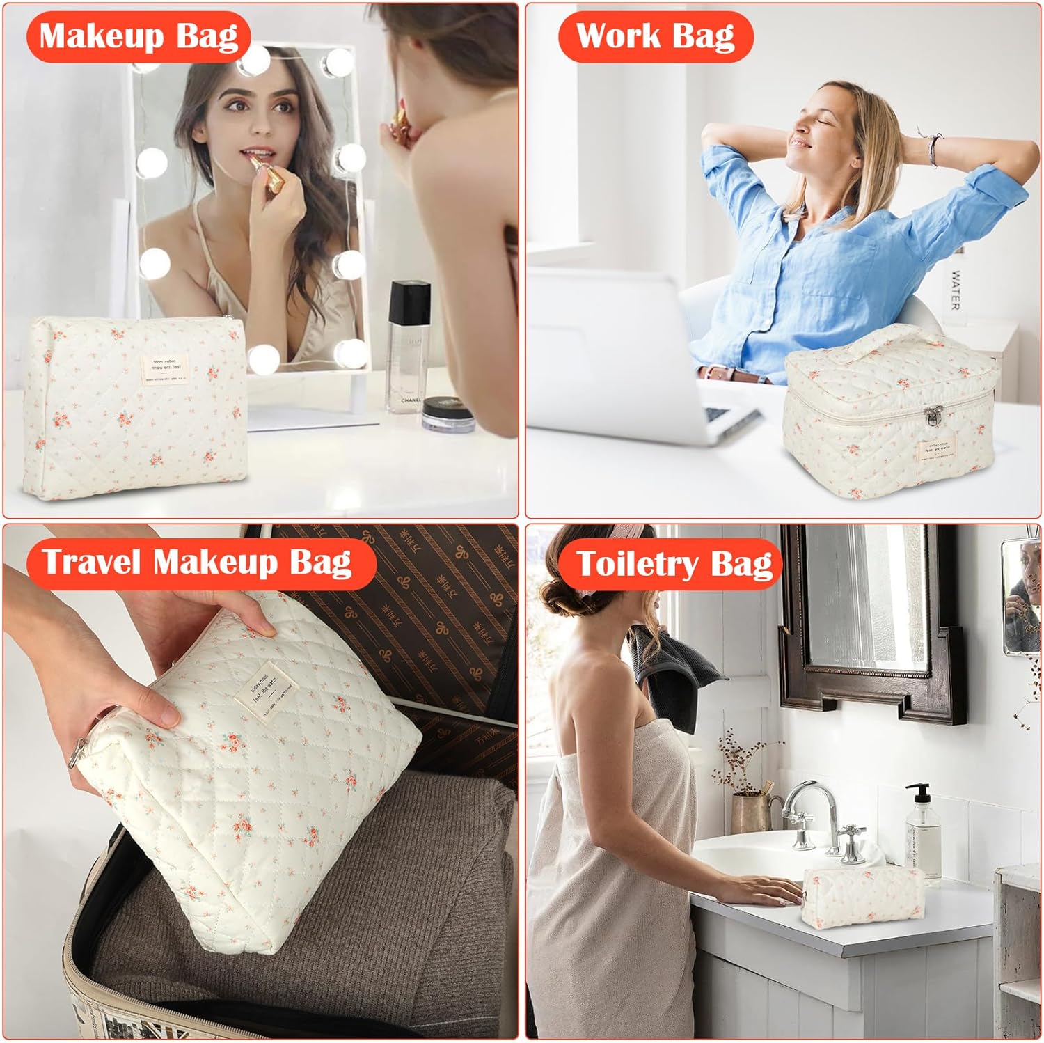 Trousse de toilette femme : lot de 3 trousses florales pratiques pour un voyage organisé et stylé – Image 5