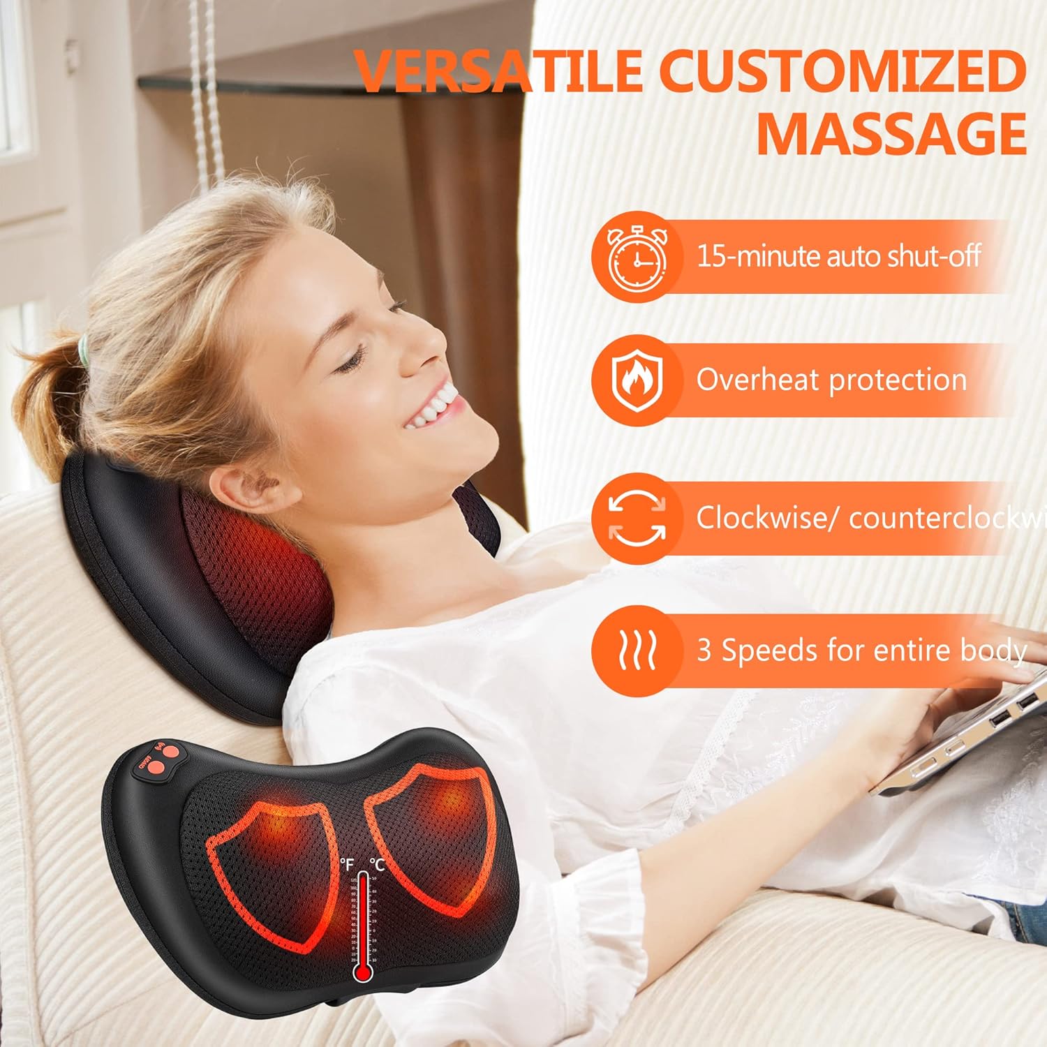 Coussin massage shiatsu : le masseur dos chauffant pour un soulagement optimal des tensions – Image 3