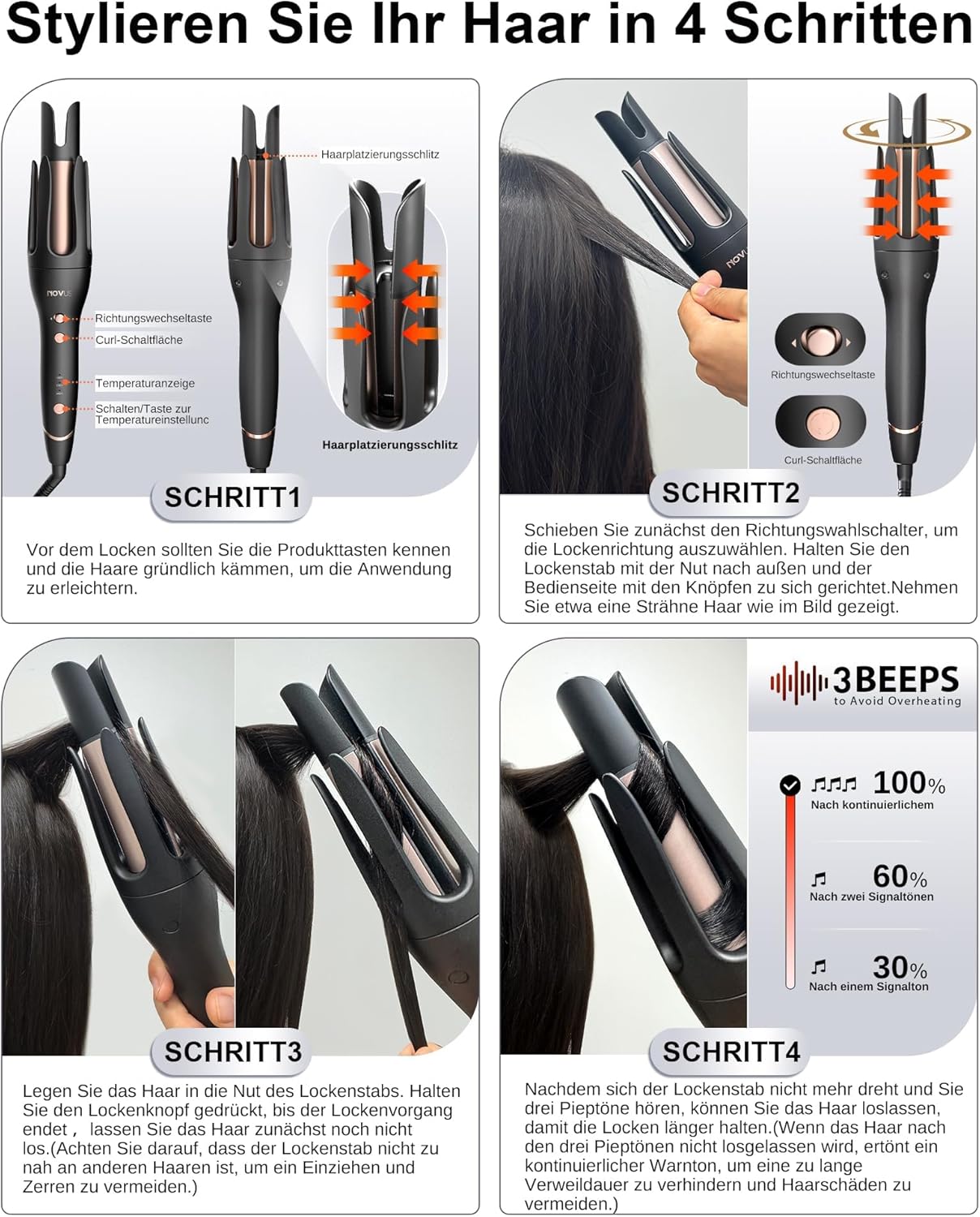 Fer à friser automatique : l'outil parfait pour les cheveux longs avec 3 réglages de température et sécurité anti-brûlure – Image 3