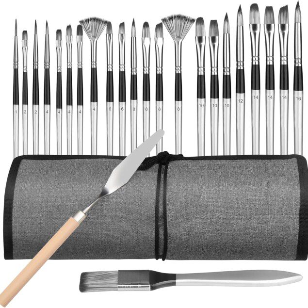 Set de 25 pinceaux acryliques : l'outil idéal pour les artistes en quête de créativité Offrez-vous un kit complet avec étui et couteau à palette pour une peinture sans limites