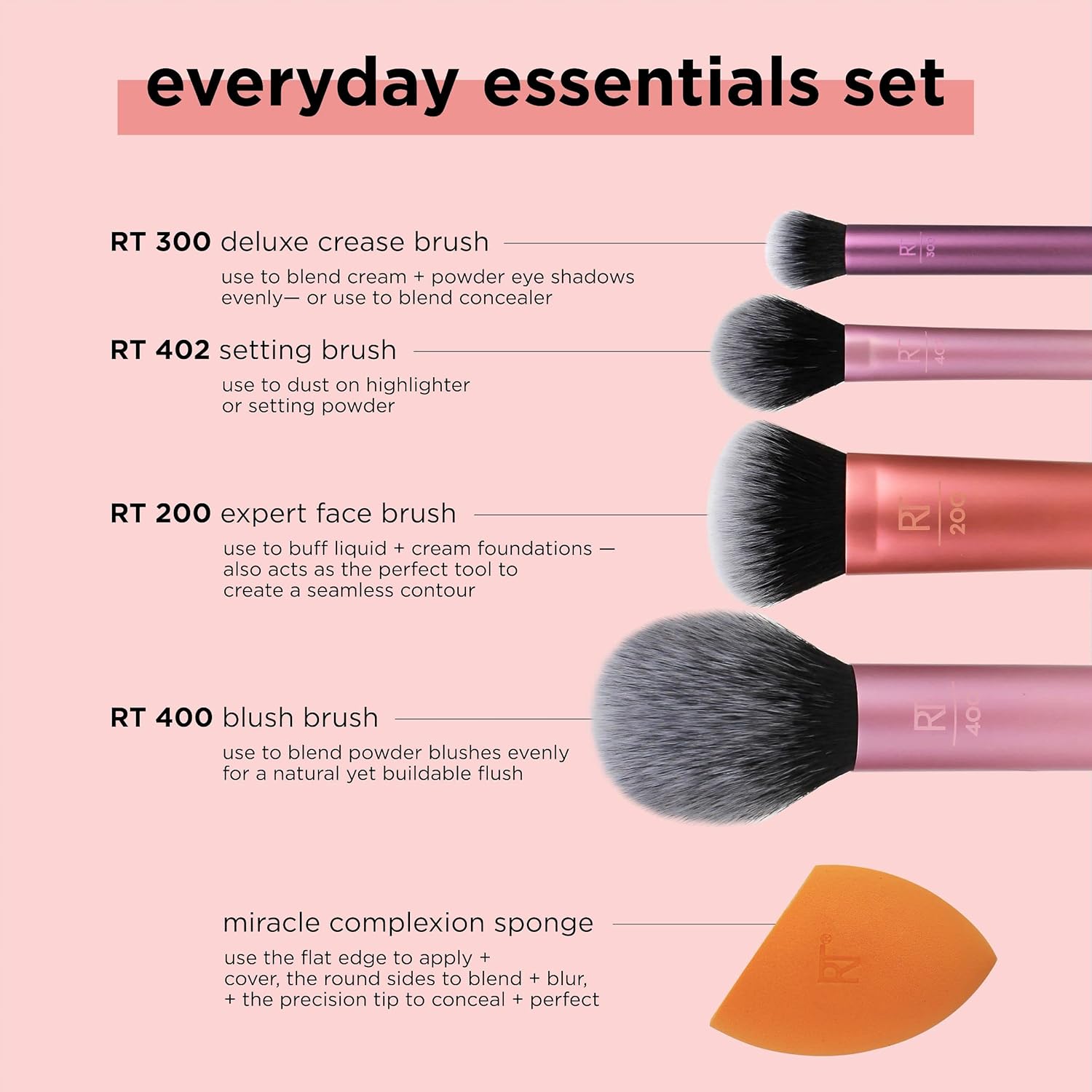 Pinceaux à maquillage et éponge Everyday Essentials : l'ensemble parfait pour les passionnées de maquillage Découvrez les 5 pièces essentielles pour un teint impeccable, sans cruauté envers les animaux – Image 4