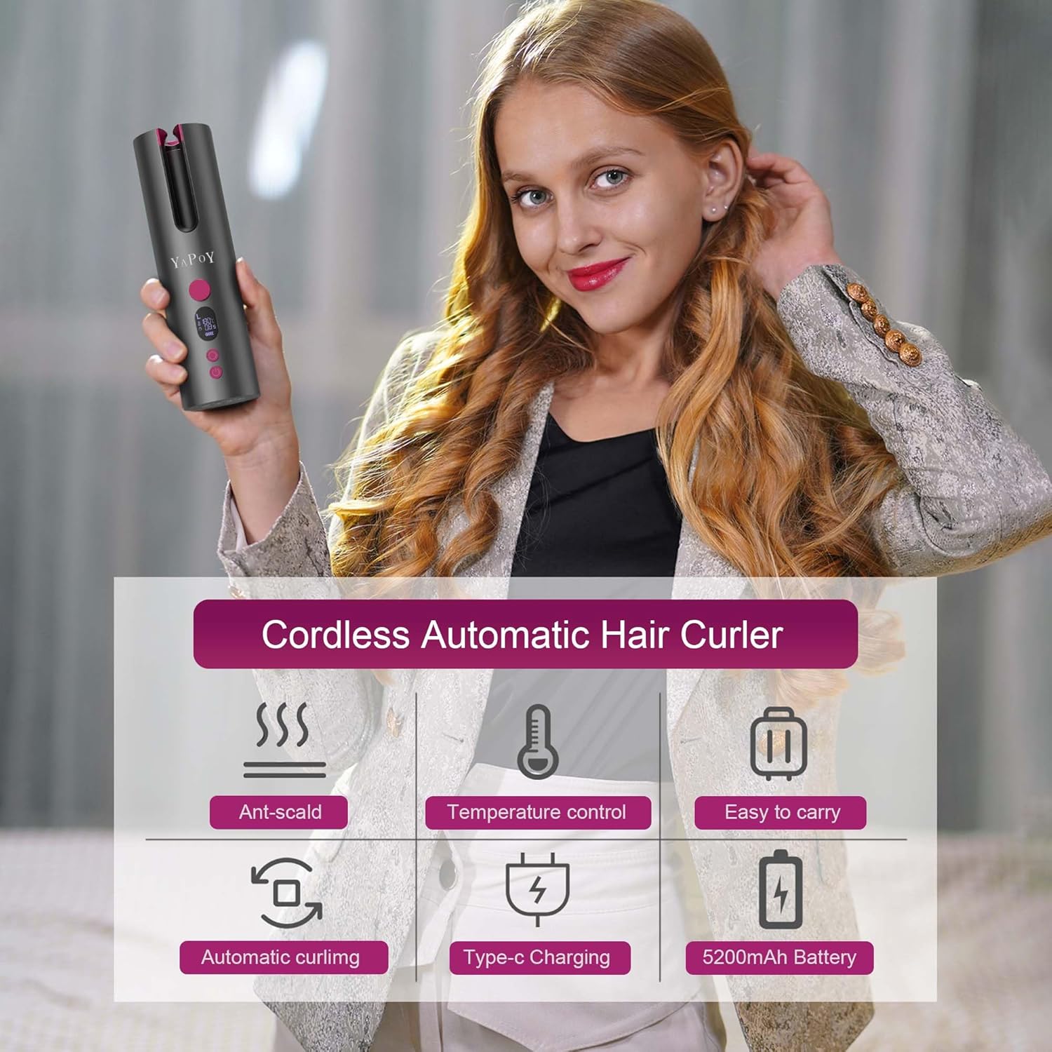Boucleur cheveux automatique sans fil : l'allié parfait pour les femmes en quête de coiffures élégantes Profitez de 5 températures et d'une minuterie pour sublimer vos cheveux courts ou longs en toute simplicité – Image 3