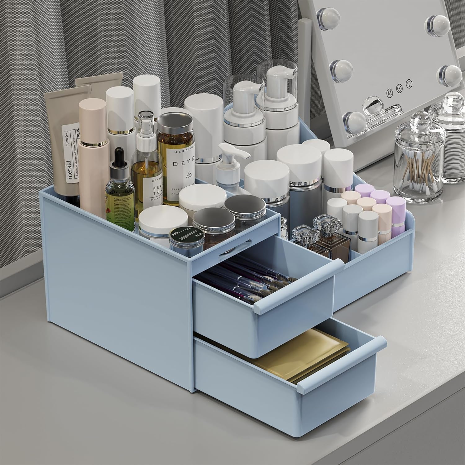 Organisateur de maquillage : rangement élégant pour la salle de bain et le dressing avec grande capacité