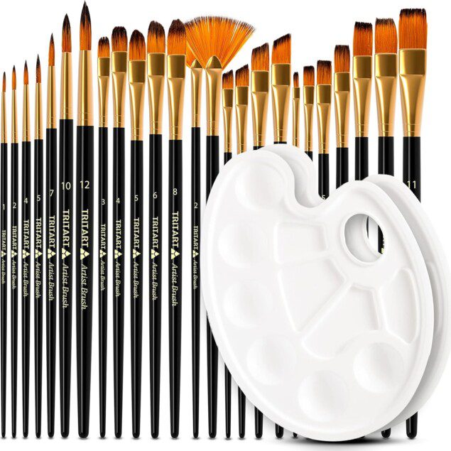 Pinceaux acryliques pour artistes : lot de 25 pinceaux polyvalents avec palettes de mélange    Idéal pour aquarelle, gouache et peinture à l'huile, ce set vous promet une créativité sans limites !