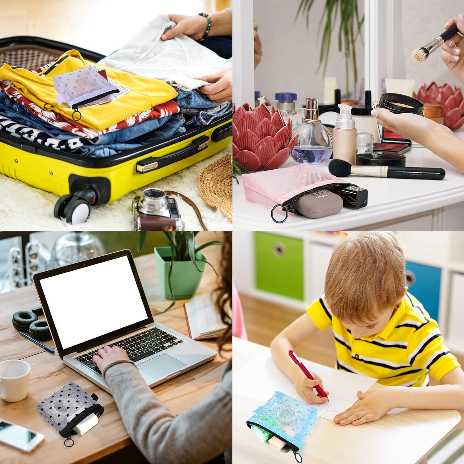 Mini trousses de toilette en maille : 4 pièces élégantes pour un voyage organisé et stylé – Image 7