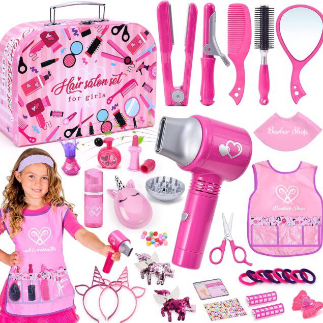 Set coiffure enfant fille : jouet créatif avec sèche-cheveux et accessoires pour une expérience de coiffeuse inoubliable