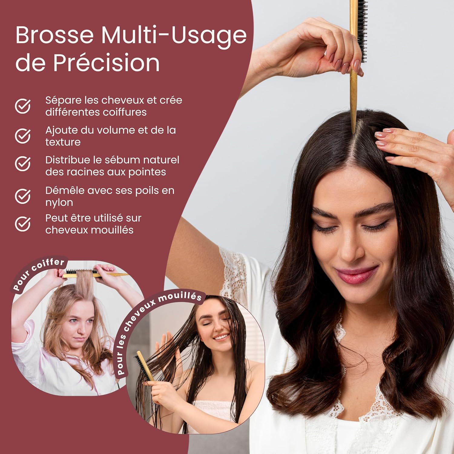 Brosses cheveux poils de sanglier : kit idéal pour femmes et hommes avec cheveux fins et fragiles – Image 5