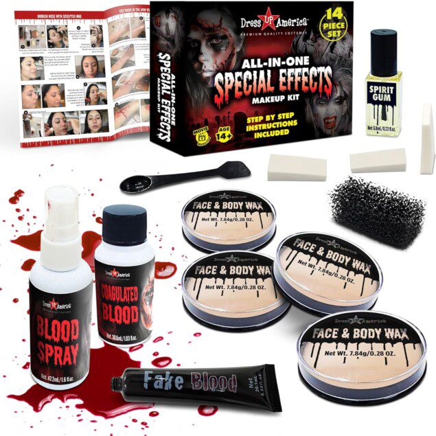 Kit de maquillage d'Halloween : cire et faux sang pour adolescents et adultes en quête d'un look réaliste et sanglant