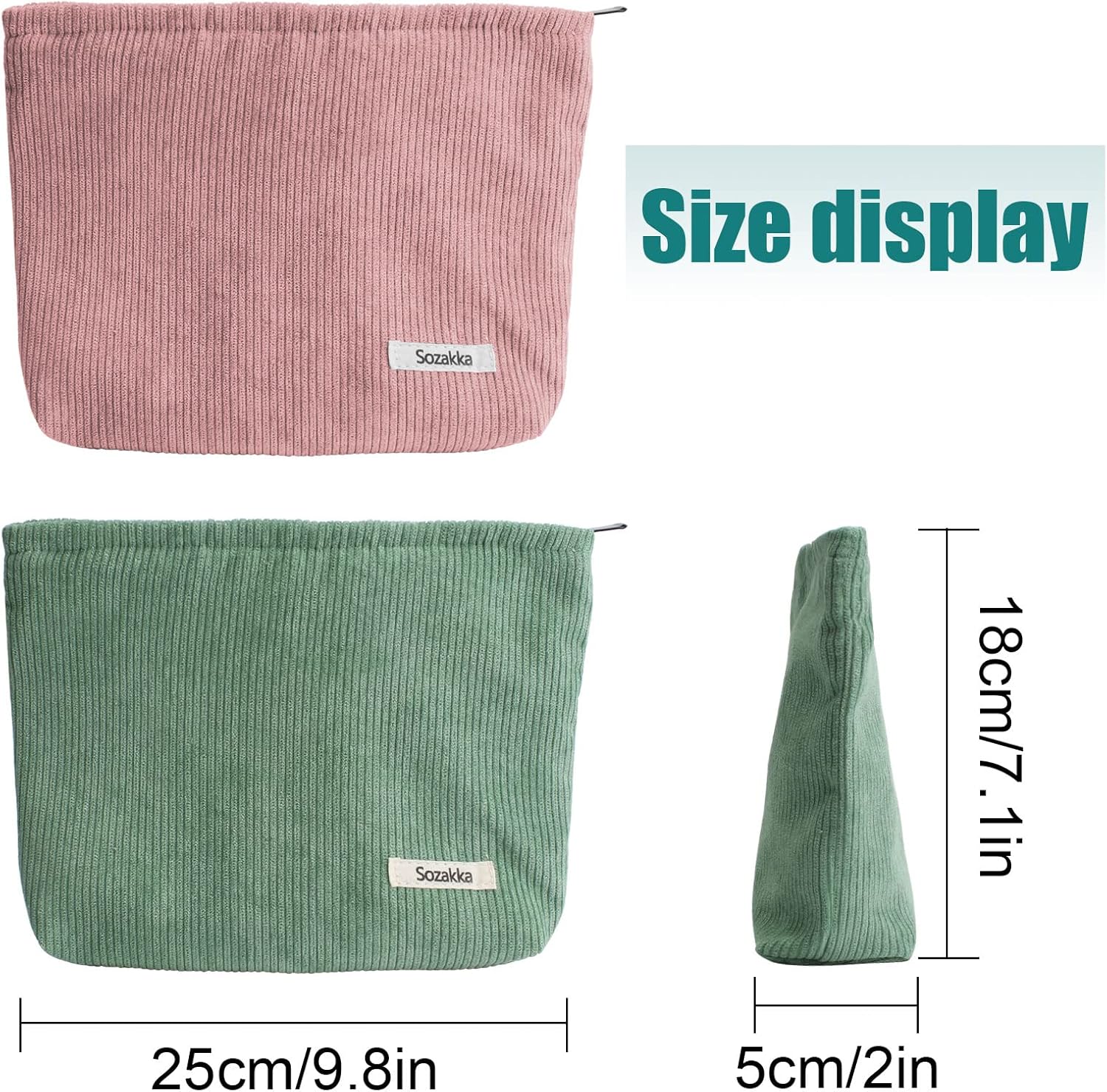 Trousse de toilette voyage : élégante pochette de maquillage en velours côtelé pour femmes et filles Profitez d'un rangement pratique et stylé en vert et rose – Image 7