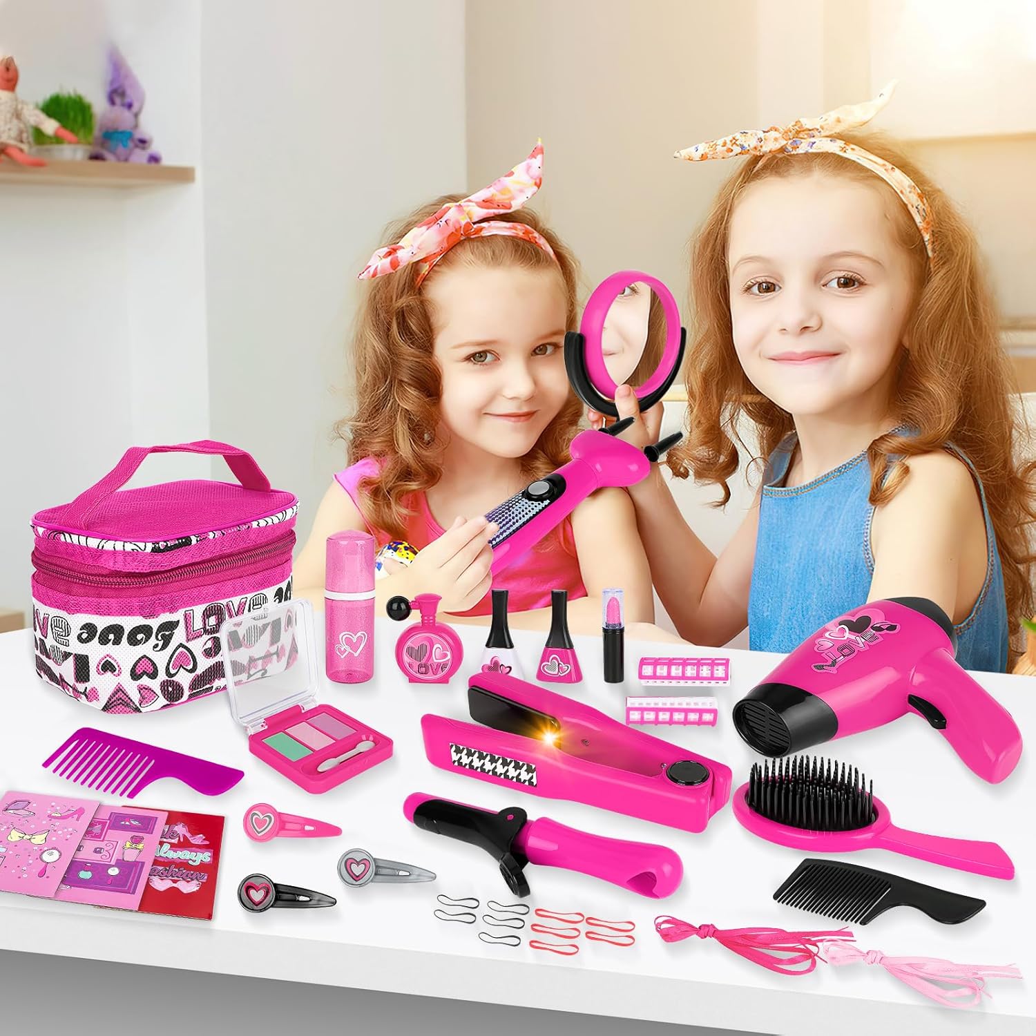 Jeu de beauté et mode : ensemble d'accessoires fashion pour les jeunes créatrices Découvrez le maquillage artificiel, le sèche-cheveux et la machine à tresser pour des looks éblouissants ! – Image 4