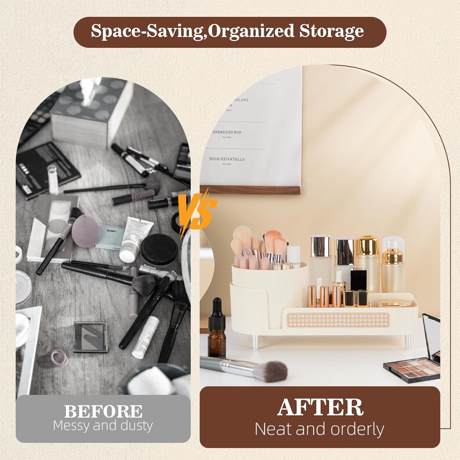 Organisateur maquillage rotatif 360 degrés : le rangement idéal pour les passionnées de beauté Découvrez notre organisateur maquillage 2 en 1, parfait pour optimiser l'espace de votre coiffeuse, salle de bain ou chambre à coucher. Grâce à ses multiples compartiments, il permet un rangement pratique et élégant de vos produits de beauté et pinceaux, tout en ajoutant une touche de style à votre décoration. – Image 5