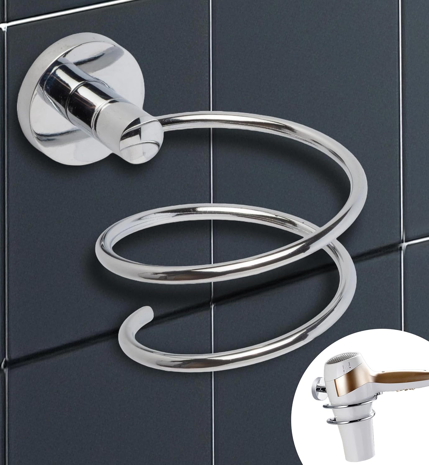 Porte-sèche-cheveux auto-adhésif mural : design moderne pour une salle de bain élégante sans perçage