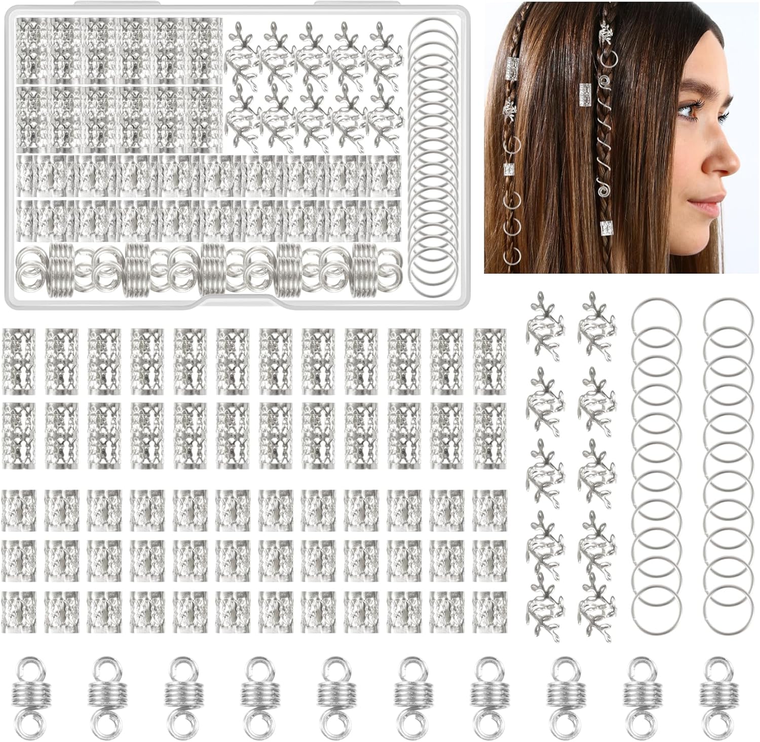 Bijoux pour cheveux : 100 pièces de décoration argentée pour tresses et dreadlocks élégants