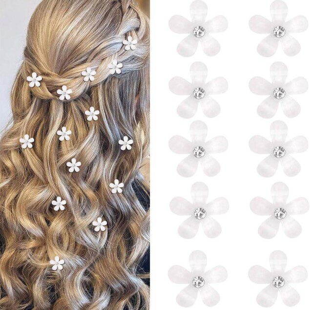Mini pinces à cheveux décoratives en forme de fleurs blanches : le choix parfait pour sublimer votre coiffure de mariage