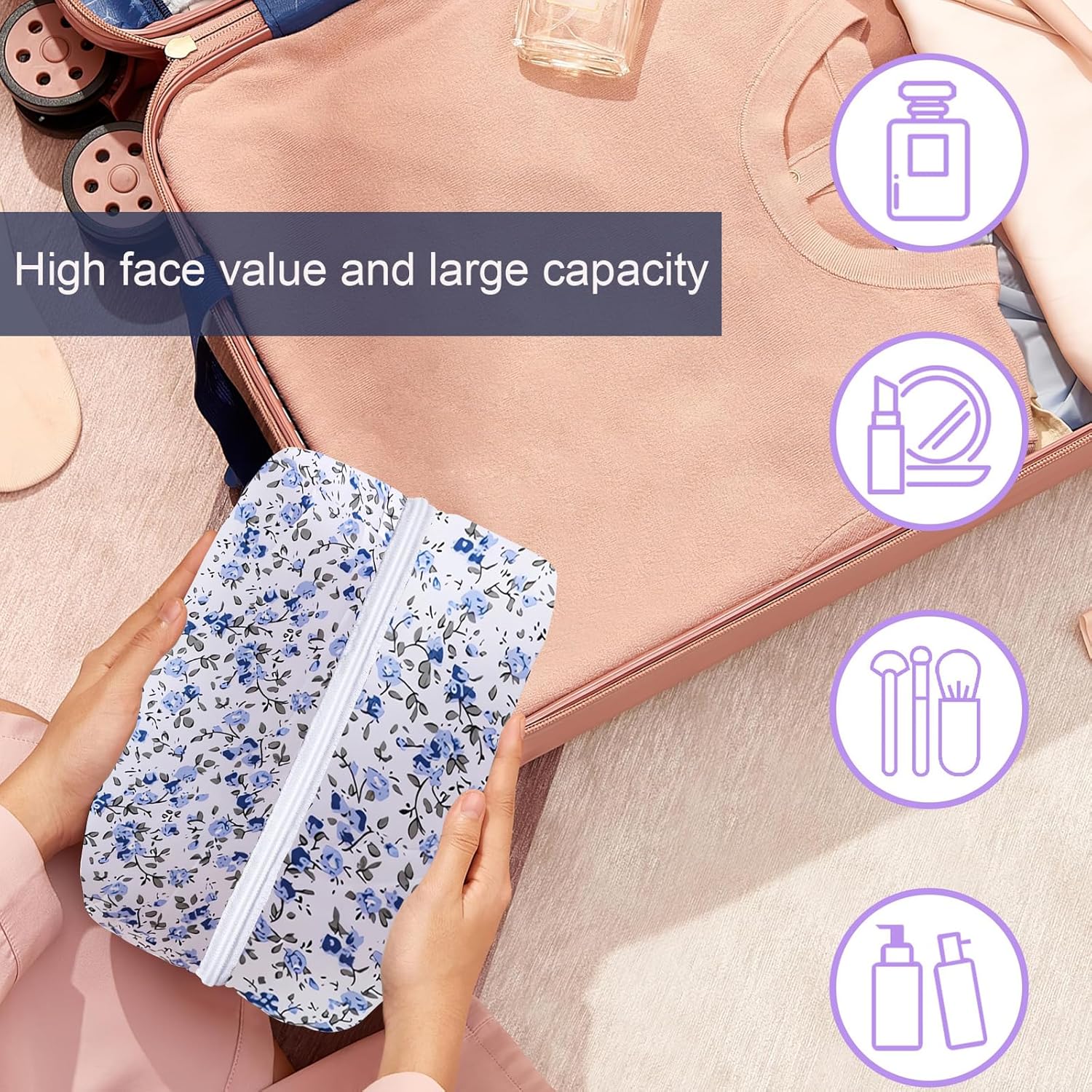 Trousse de maquillage matelassée en coton doux : élégance florale pour les passionnées de beauté – Image 5