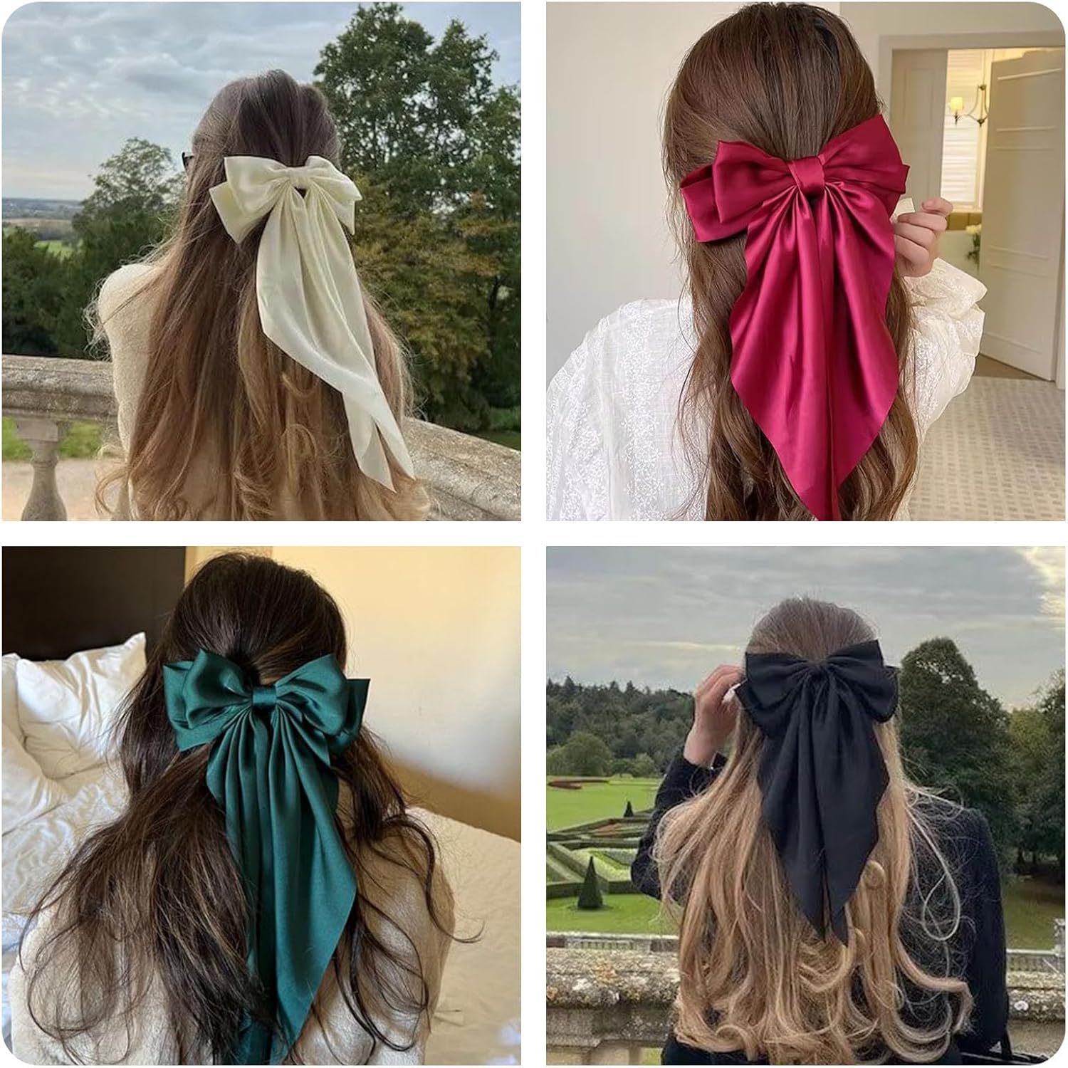 Pinces à cheveux élégantes : lot de 4 grands nœuds en satin doux pour femme – Image 5